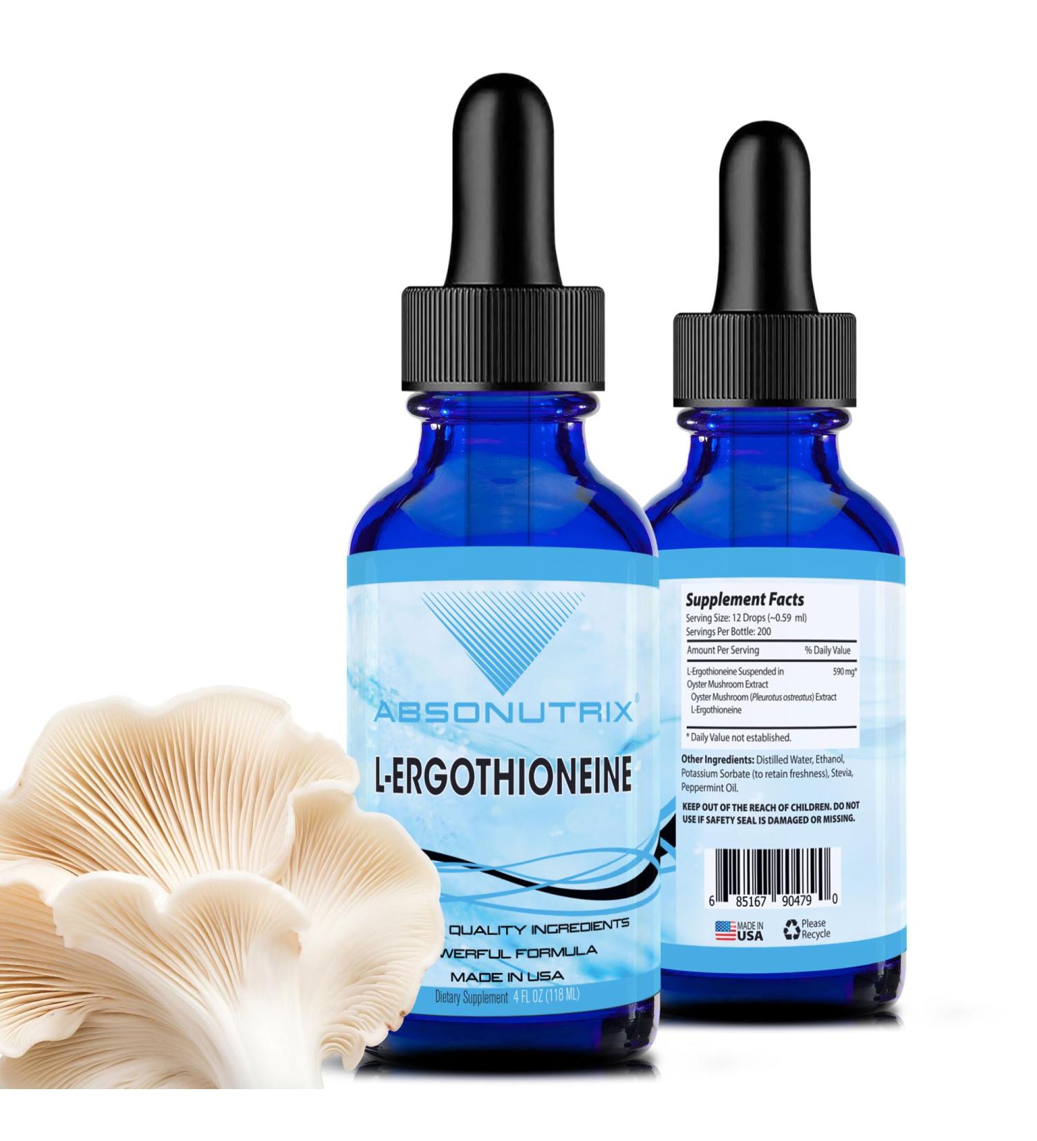 Absonutrix L-Ergothioneine Liquid Supplement 590 mg 200 Servings Made in USA Quick Absorption Quality Potent Ingredients Non-GMO GMP Certified Facility Cruelty-Free Products - Buy Online on GoSupps.com
