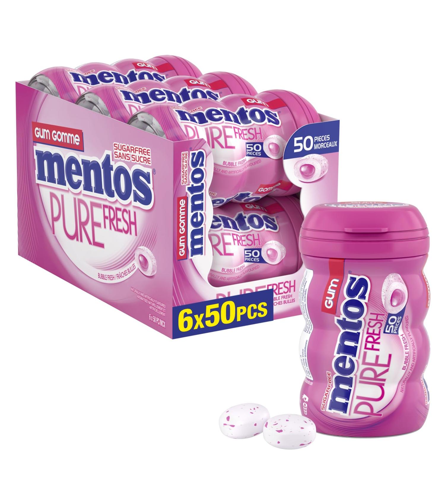 Mentos Pure Fresh - Bubble Fresh Flavour - Pack of 6 bottles (300 pieces) - Sugar-free Gum Bubble Fresh 300 count (Pack of 1) - Buy Online on GoSupps.com