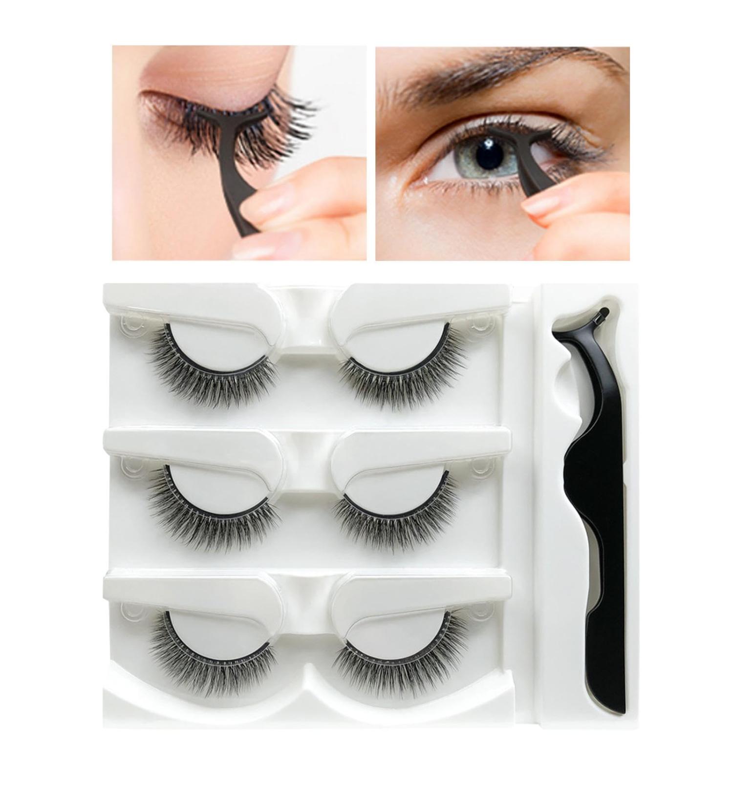 No Glue Lashes - 3 Pairs Stick Lashes | Natural Look No Glue Needed False Lashes Natural Look Easy To Apply Contact Lens Friendly - Buy Online on GoSupps.com
