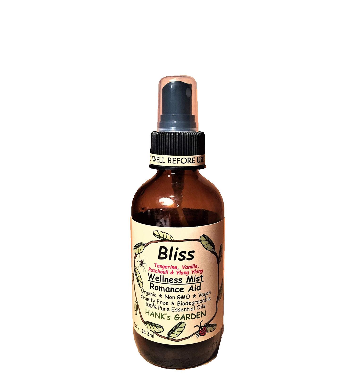 BLISS Romance Wellness Body Room Spray Mist - Tangerine Vanilla Ylang Ylang & Patchouli - 100% Pure Essential Oils Vegan Organic Biodegradable Non GMO Cruelty Free (4 oz)