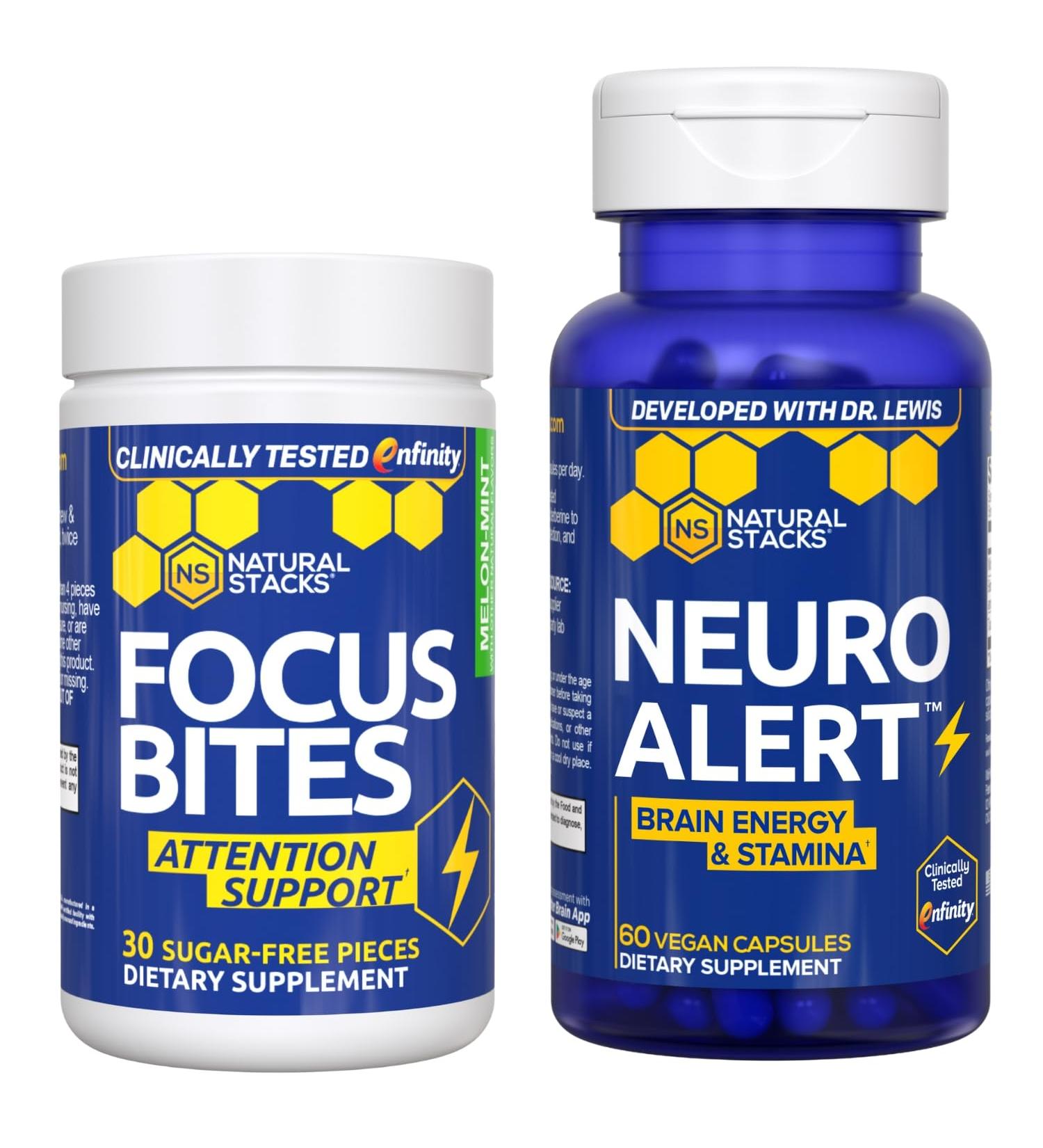 NATURAL STACKS Paraxanthine Supplement Bundle - Focus Bites & NeuroAlert Bundle - Caffeine Free Focus with Enfinity Paraxanthine - 60 Total Servings - Buy Online on GoSupps.com