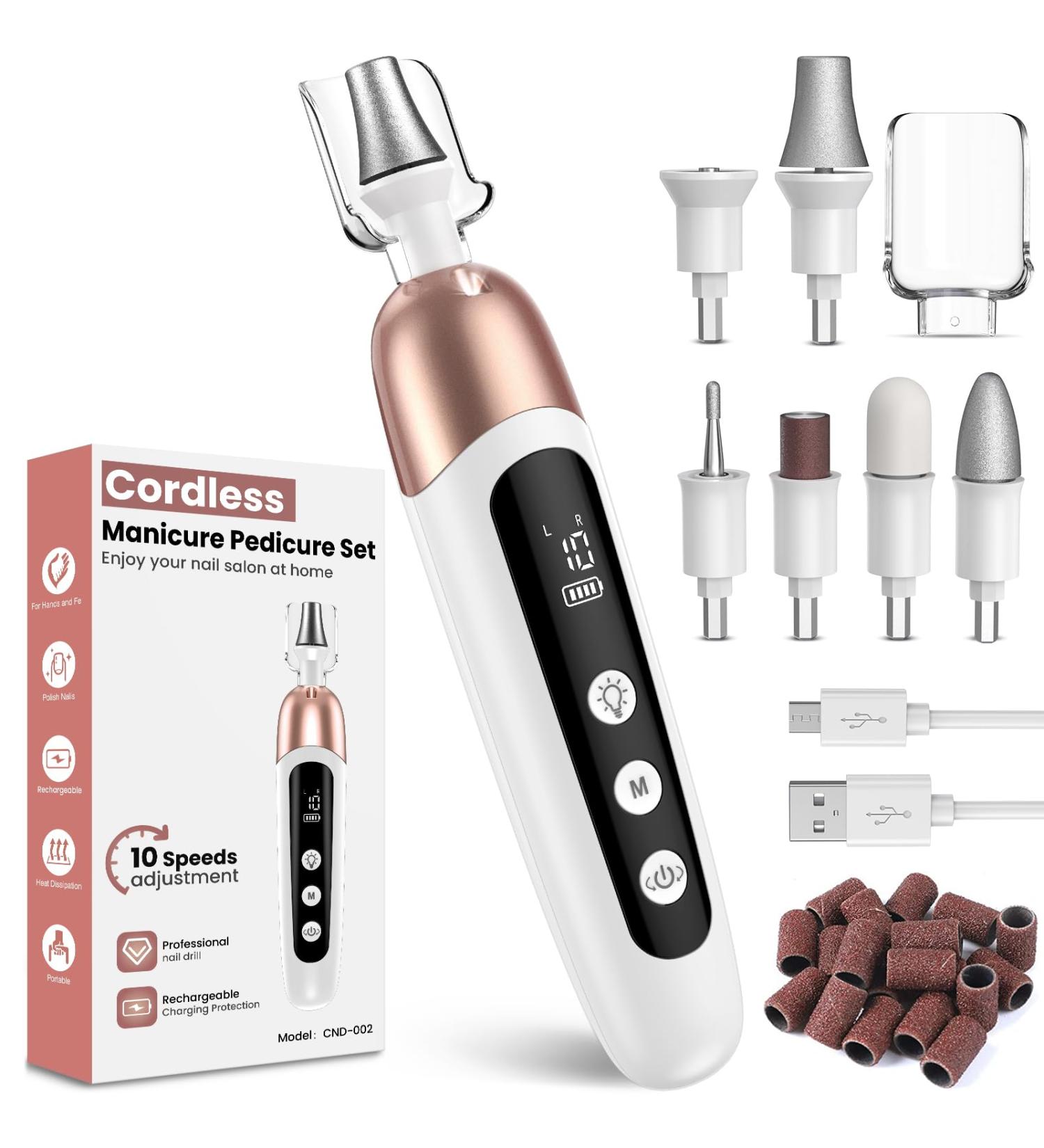 Nail Drill Cordless Pedicure Sets for Feet Electric Nail File Rechargeable Manicure Set for Women 10 Speed Nail Files Electric Nail Drill E File for Gel Nail Thick Toe Nails Gifts for Girl Mum - Buy Online on GoSupps.com