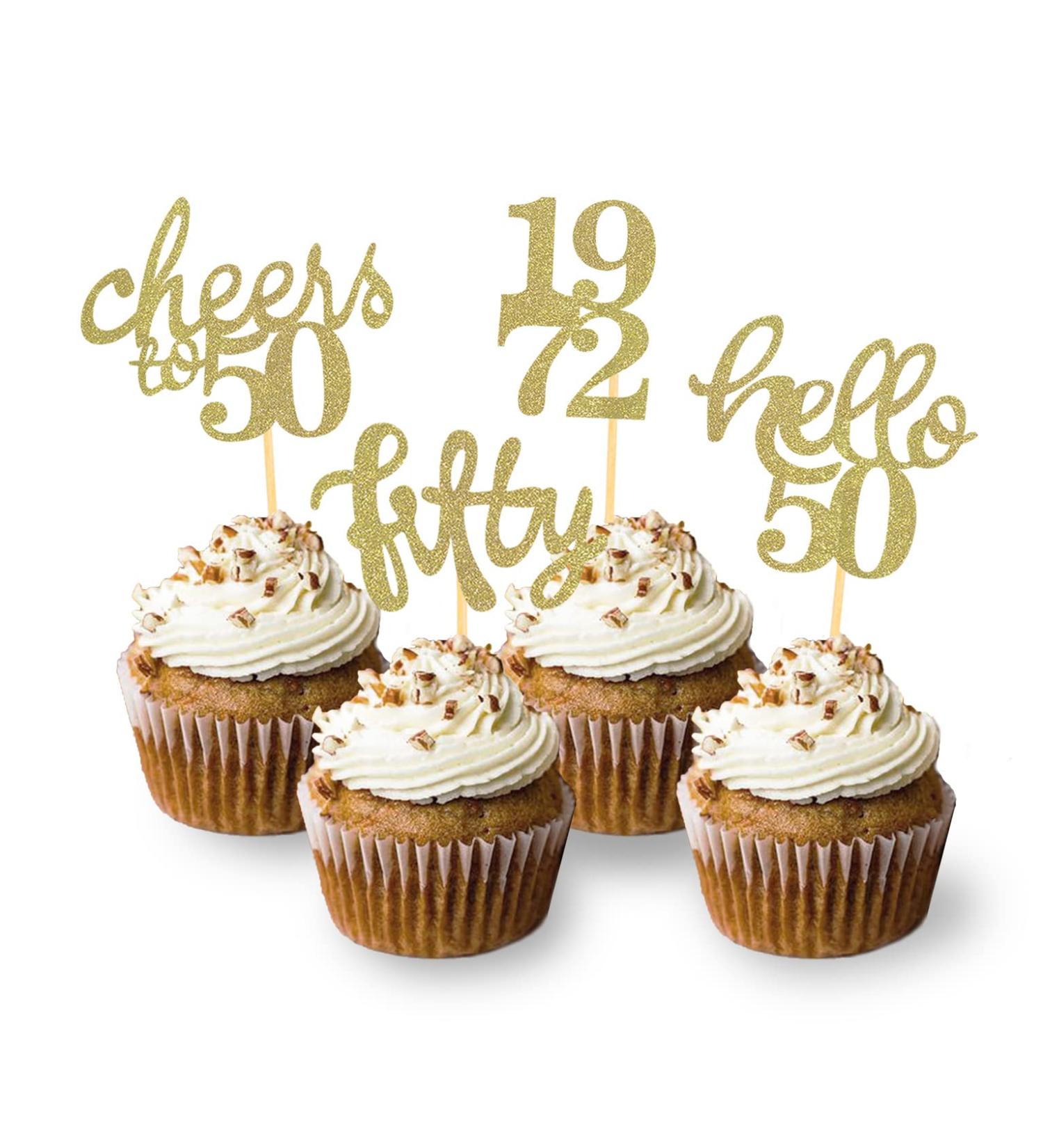 24 Pcs Gold Glitter 50th Birthday Cupcake Toppers - Celebrate Fifty Years Old Birthday Party Decor - Buy Online on GoSupps.com