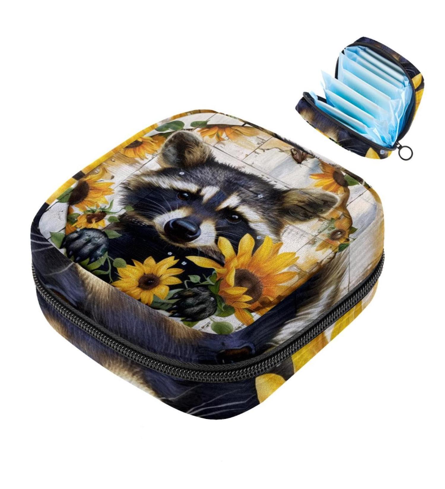 MUOOUM Menstrual Pad Bag - Zippered Women's Binding Bag for Tampons | Sunflower Cat & Wooden Board Design | 4.7x6.6x6.6 in / 12x17x17 cm | Ideal Collecting Bag for Women & Girls - Buy Online on GoSupps.com