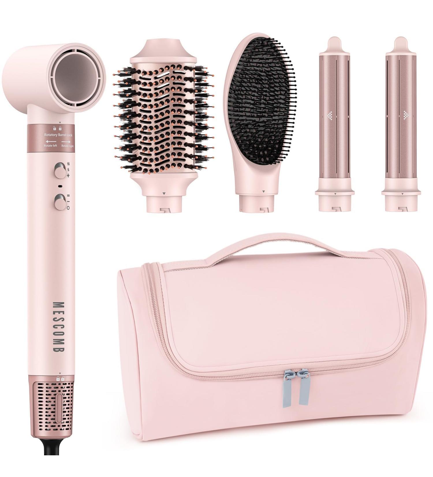 5 in 1 Hot Air Styler - Professional Blow Dryer Brush for Frizz-Free Styling Fast Drying & Heat Protection - Curl Volume & Straighten - Pink Travel Bag Included - Buy Online on GoSupps.com