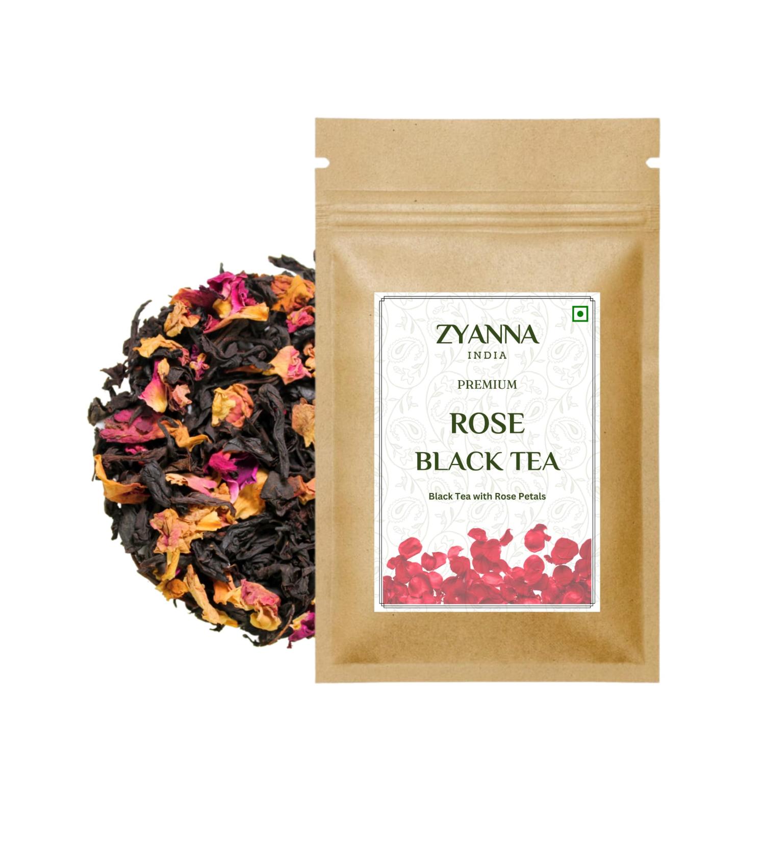 Zyanna Rose Black Tea - Premium Loose Leaf Tea with Rose Petals - 100g (3.53oz) - 50 Cups - Natural Ingredients - Brew Hot or Iced Tea - Buy Online on GoSupps.com