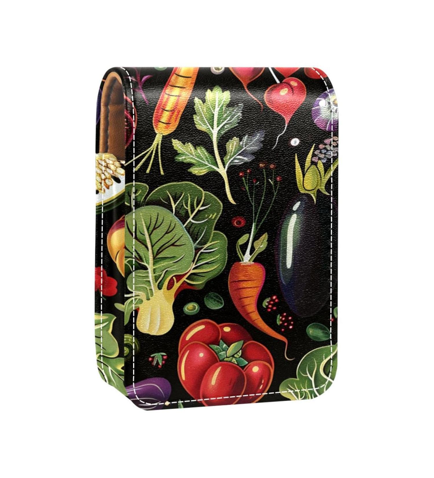 Travel Lipstick Organizer Case | Portable Makeup Bag with Mirror | Colorful Fruits & Vegetables Design - Perfect for International Shipping - Buy Online on GoSupps.com