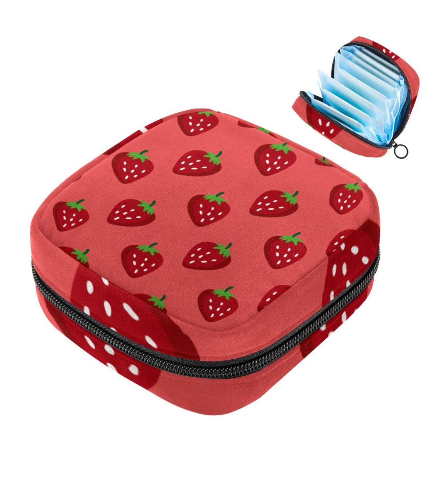 Shop Large Storage Bags for Women - Red Strawberry Pattern Zipper Pocket for Menstrual Cups Panty Liners & Tampons | Multicolored 06 - Buy Online on GoSupps.com