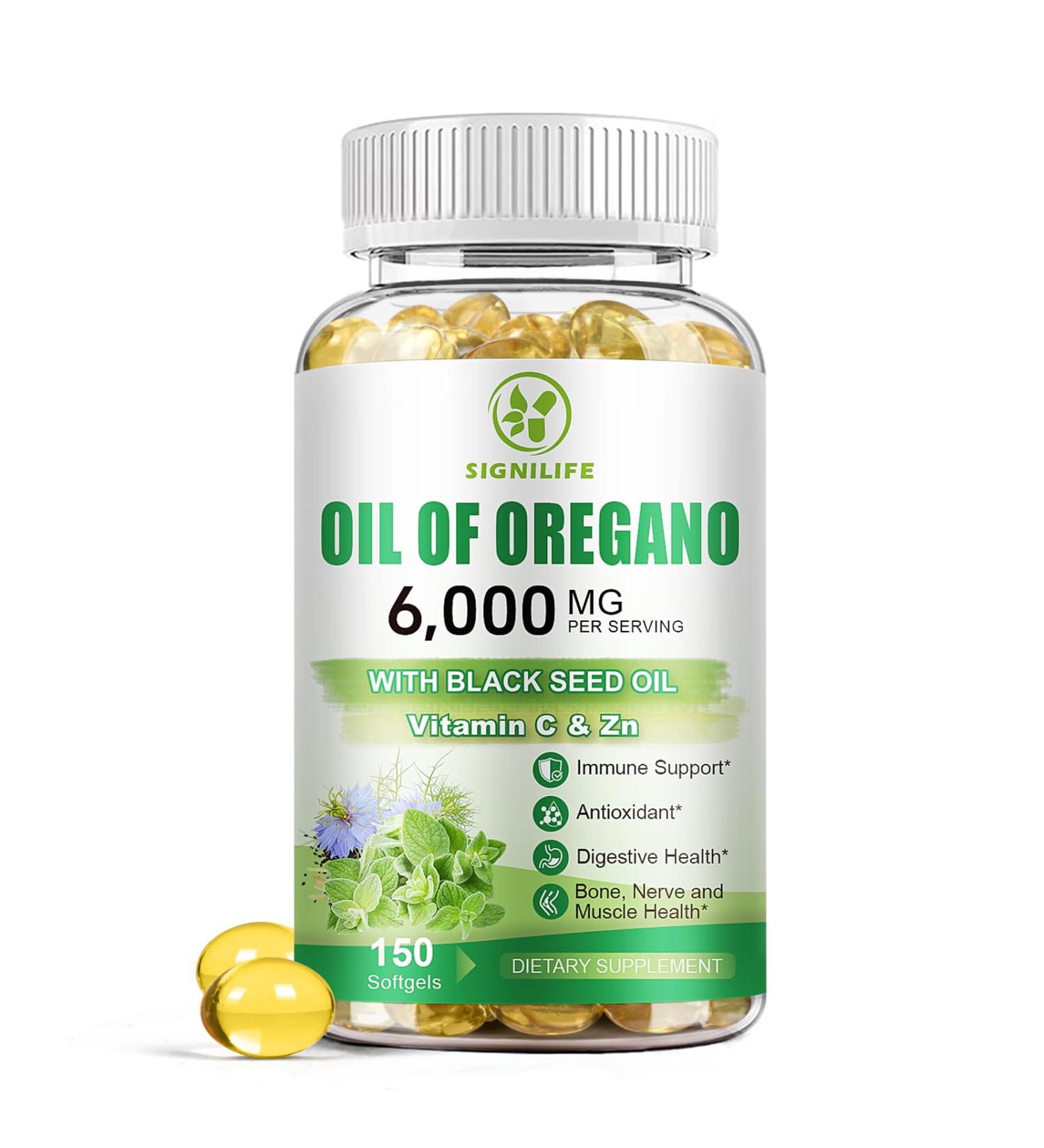 Oil of Oregano with Black Seed Oil, 6000mg Oregano Oil Capsules for Immune Support with High Carvacrol & Thymoquinone, Antioxidant, Non-GMO, Gluten Free, 150 Softgels 150 Count (Pack of 1) - Buy Online on GoSupps.com