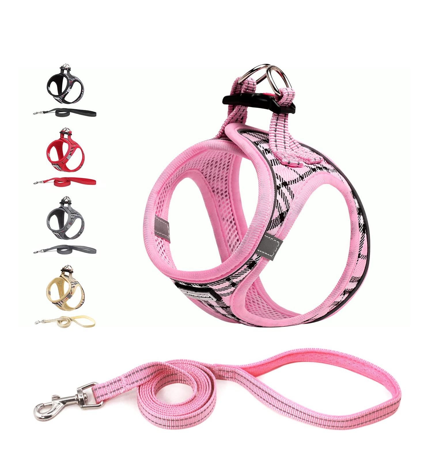 Suredoo Dog Harness for Small Dogs with Leash - Reflective Breathable & Anti-Train Design - Perfect for Small & Medium Breeds (S Pink Checked) - Buy Online on GoSupps.com
