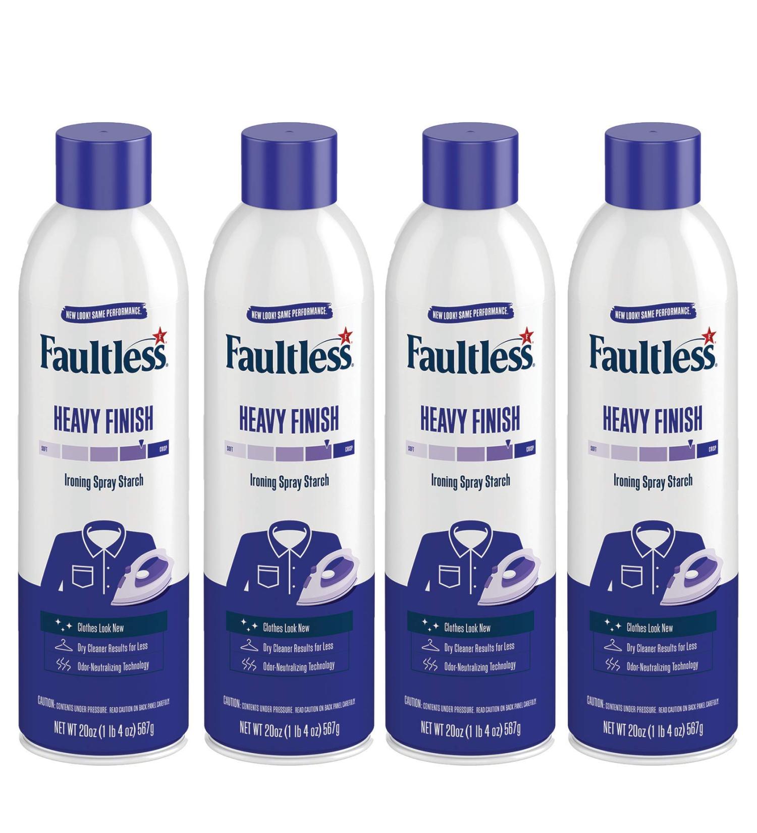 Laundry Starch Spray, Faultless Heavy Spray Starch 20 oz Cans for a Smooth Iron Glide on Clothes & Fabric Even Spray, Easy Iron Glide, No Reside (Pack of 4) 4 Pack