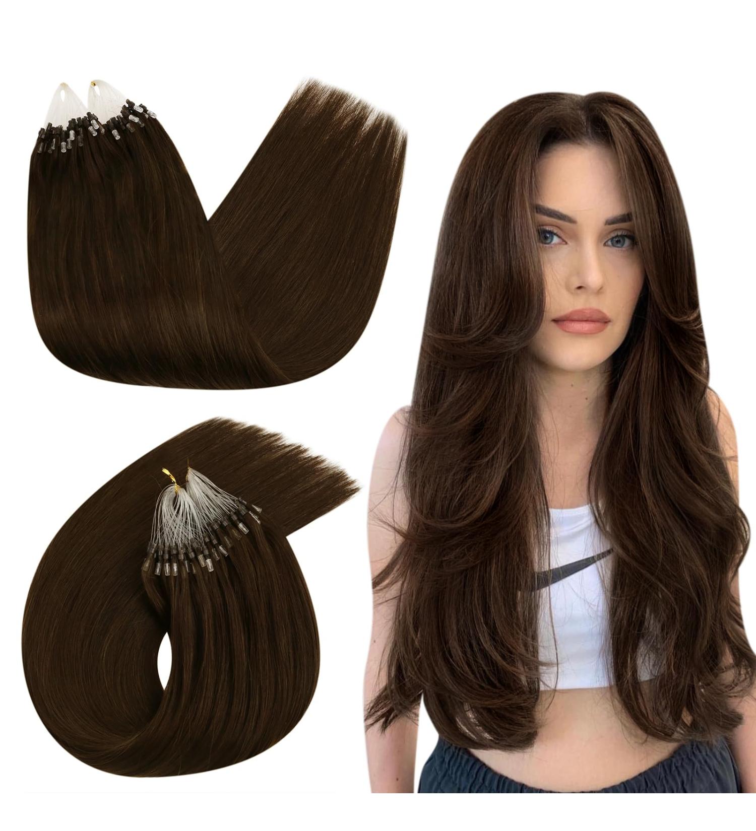 Ugeat Micoring Extensions - Brown Real Hair Cold Fusion Micro Loop - 50cm 50 Strands (#4 Chocolate Brown) - Buy Online on GoSupps.com