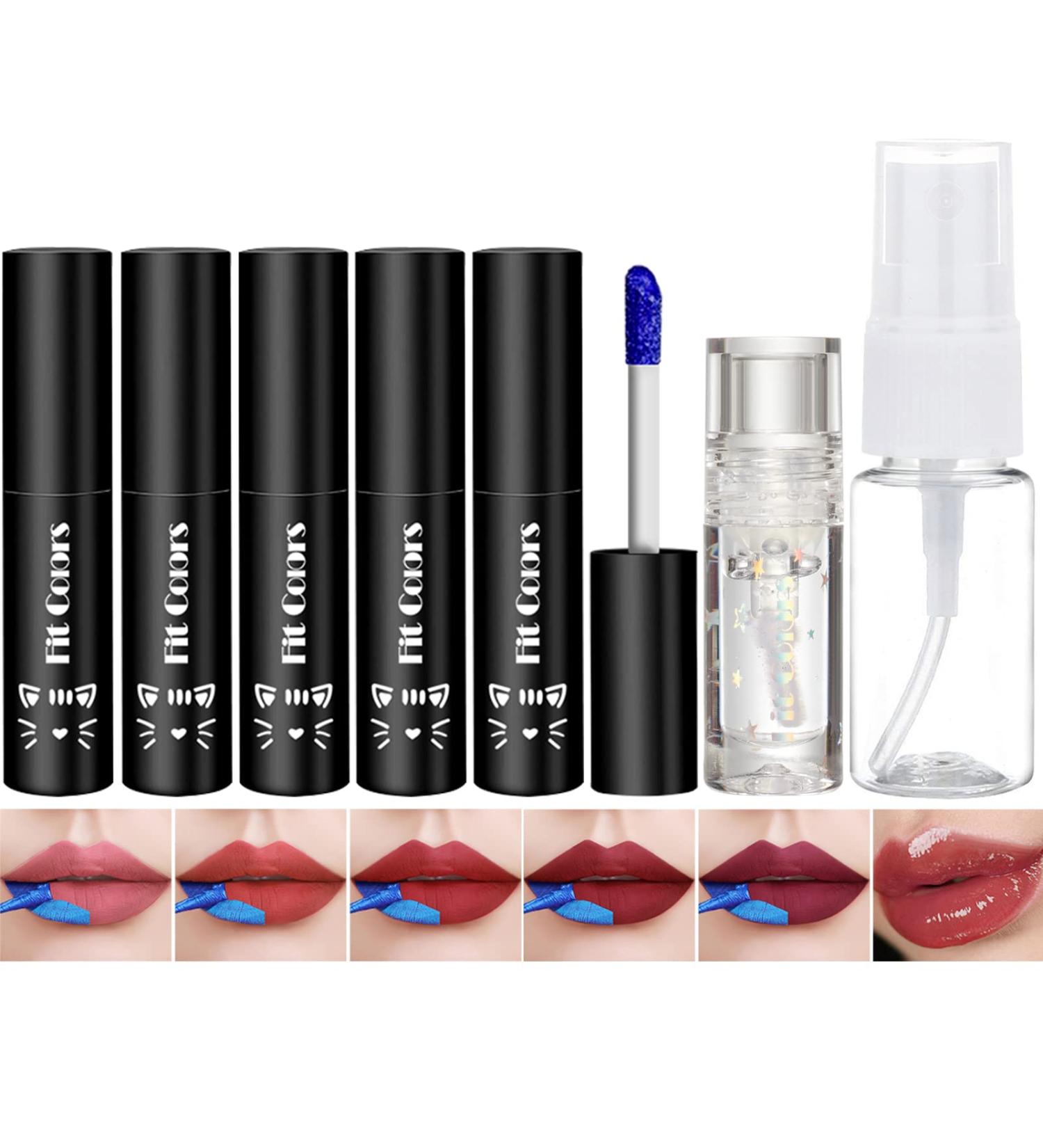 5 Colors Lip Stain Set with Long Lasting Peel Off Formula and Lip Oil - Transferproof Matte Finish Lip Makeup Kit for Women - 0.67 oz Set A - Buy Online on GoSupps.com