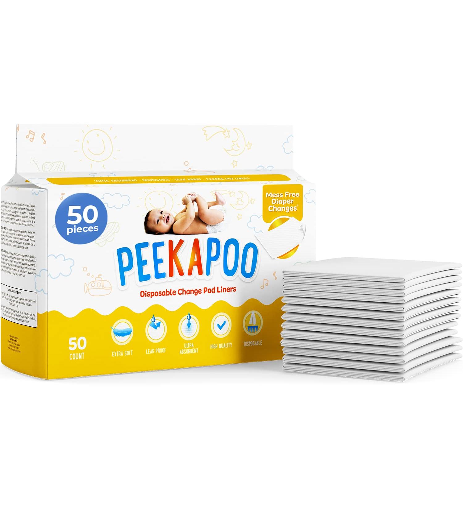 Peekapoo Disposable Changing Pad Liners (50 Pack) - Super Soft, Ultra Absorbent, Waterproof - Mess-Free Diaper Changes - Buy Online on GoSupps.com