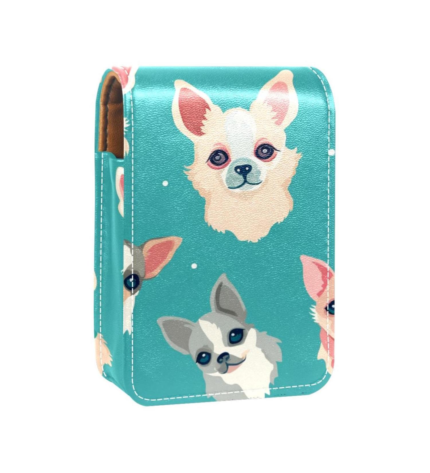Travel Lipstick Organizer Case | Portable Makeup Bag with Mirror | Bow Chihuahua Dog Design - Shop Now - Buy Online on GoSupps.com