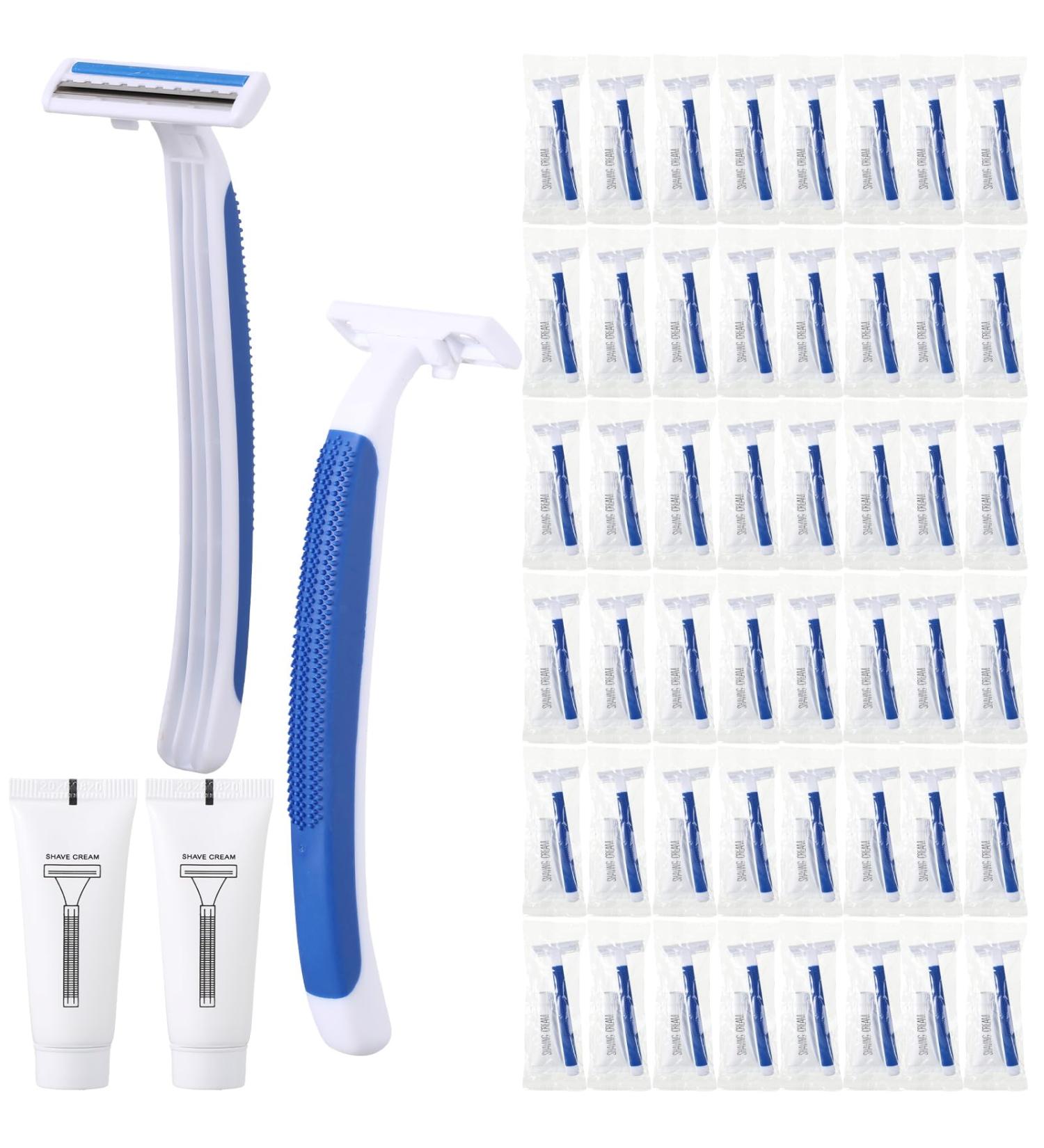 50 Sets Disposable Razors in Bulk - Twin Blade Razors with Shaving Cream | Individually Wrapped for Men & Women | Perfect for Homeless Hotels Shelters & Travel - Buy Online on GoSupps.com
