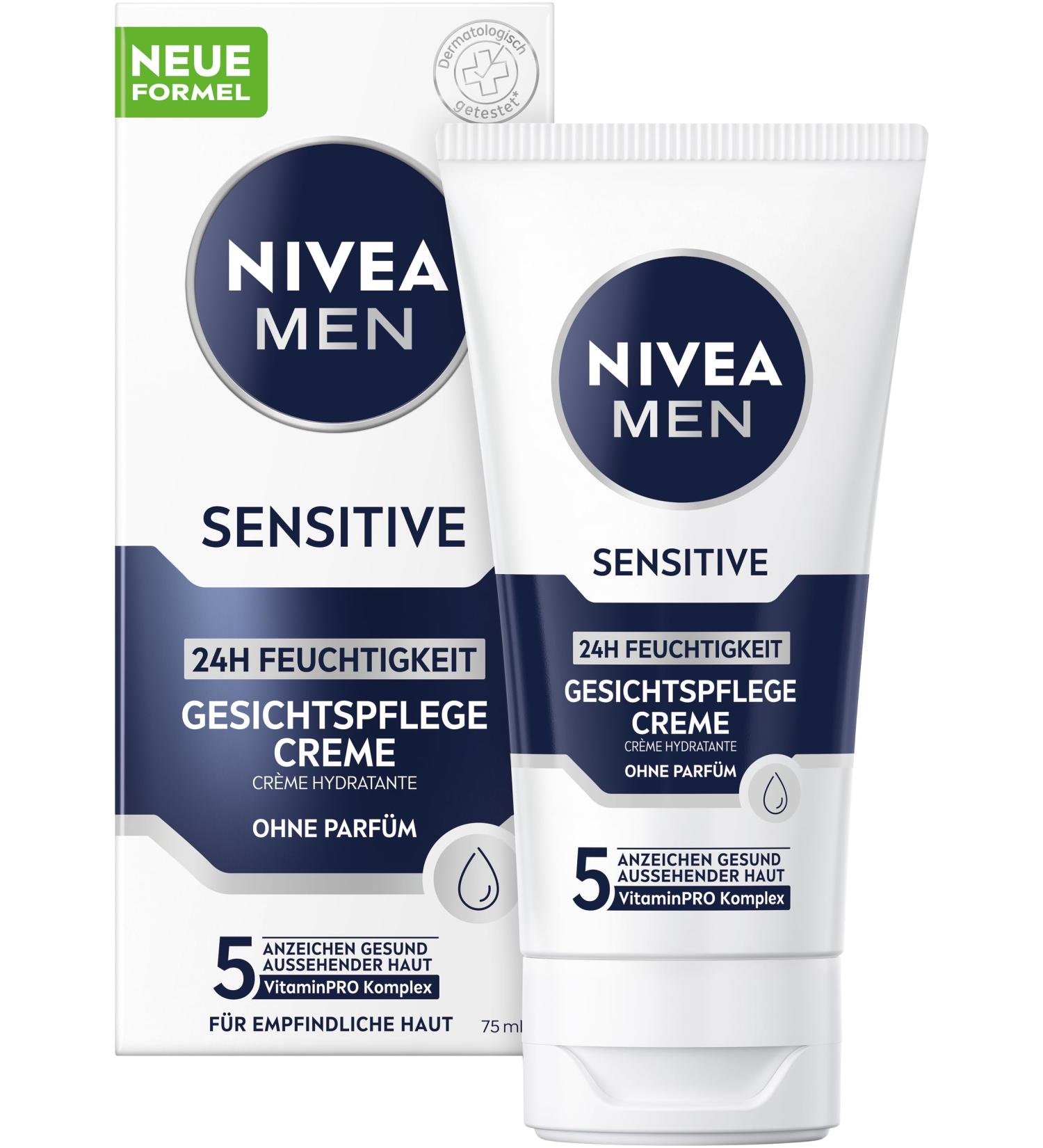 NIVEA MEN Sensitive 24h Moisturizing Cream for Men's Sensitive Skin - Soothing Face Cream to Relieve Skin Irritations (75ml)