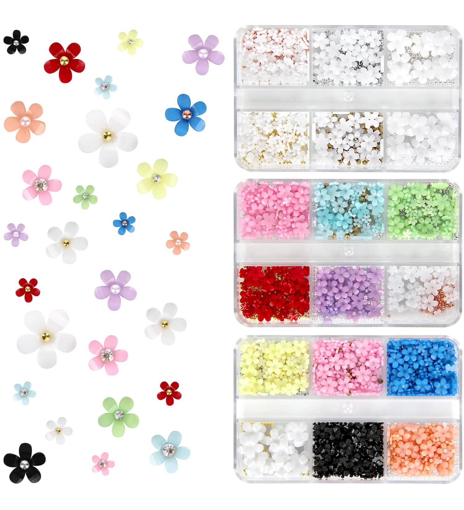 3D Flower Nail Charms Set with Rhinestones & Tweezers - Spring Blossom Petal Design for DIY Nail Art Decorations - Buy Online on GoSupps.com