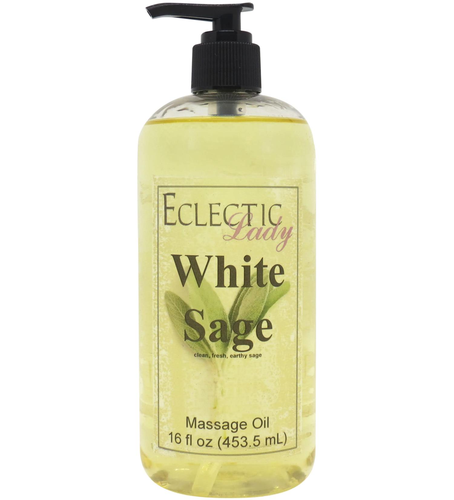 White Sage Massage Oil - 16 oz | Preservative Free with Sweet Almond & Jojoba Oil | Aromatherapy & Relaxation Essentials - Buy Online on GoSupps.com