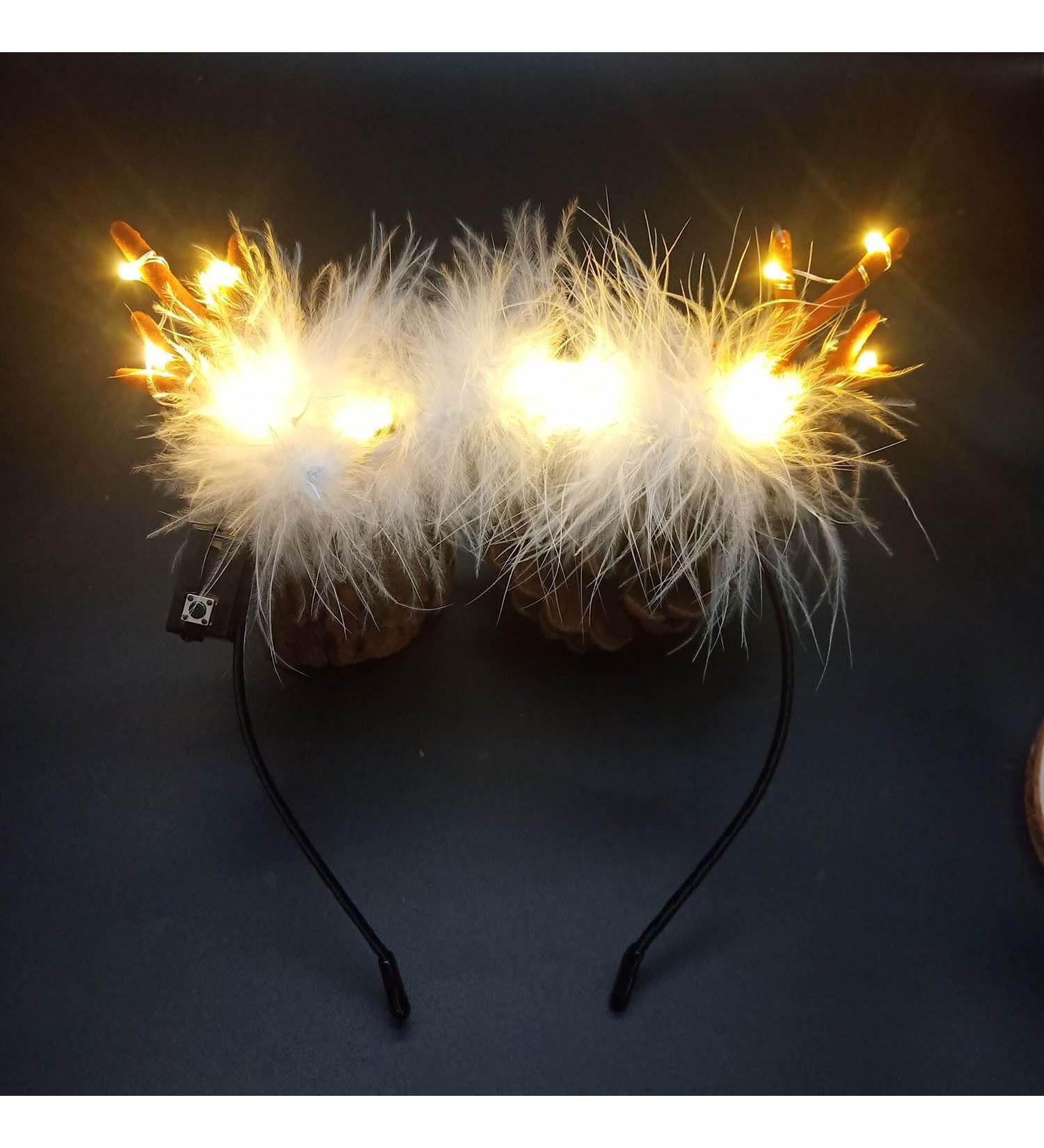 Wedity LED Light Up Deer Antlers Headband Christmas Reindeer Feather Headbands Holiday Headpiece Xmas Hair Accessories - Buy Online on GoSupps.com