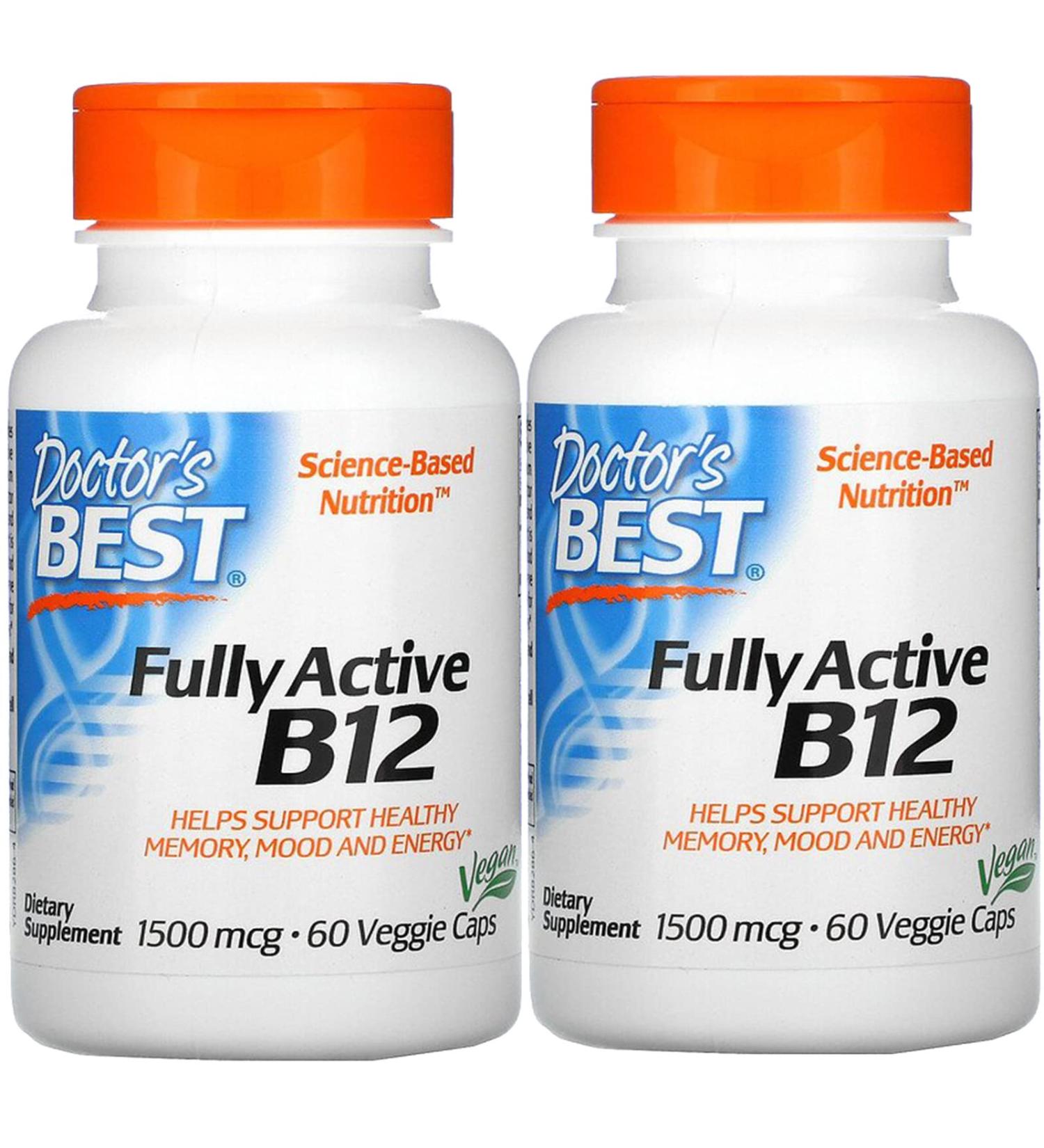 Doctor's Best (2 Pack) Fully Active B12 1500 mcg 60 Veggie Caps - High Strength Vitamin B12 Supplement - Buy Online on GoSupps.com