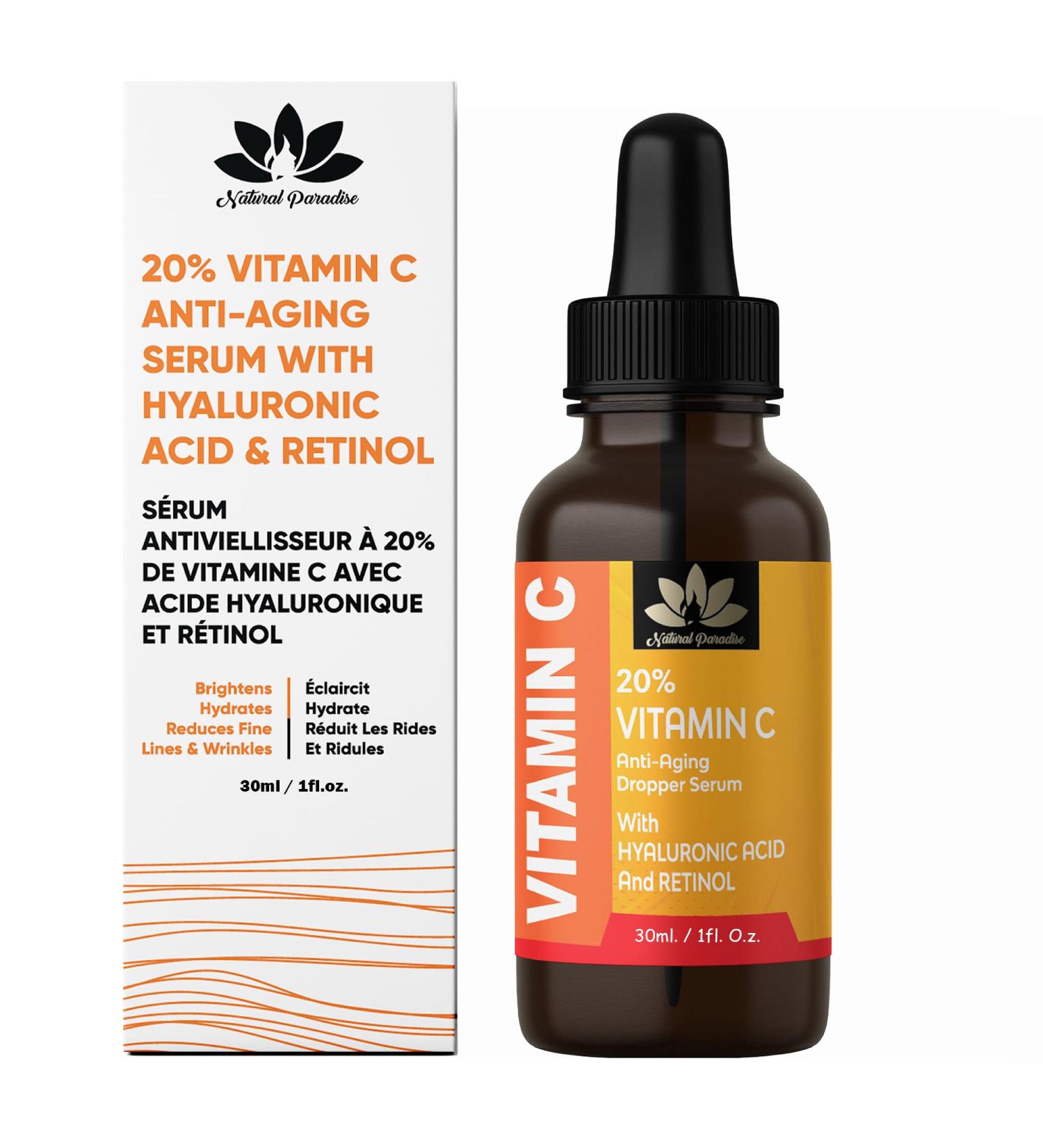 Natural Paradise Vitamin C Serum for Face 20% Vitamin C Aloe Vera Facial Serum with Hyaluronic Acid Aloe Vera 30 mL