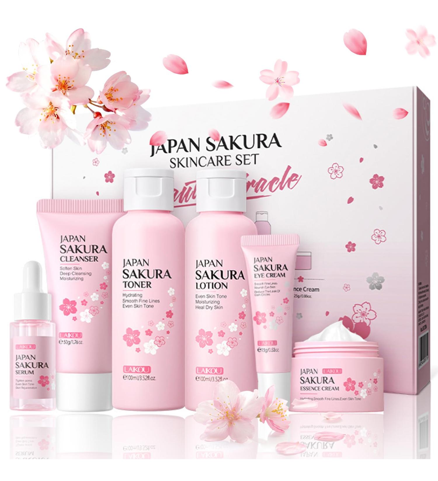 6 Pcs Skin Care Sets JAPAN SAKURA Women Beauty Gift Sets Sakura Skin Care Kit with Cleanser Toner Serum Eye Cream Lotion Essence Cream Travel Kit for Women Teen Girls - Buy Online on GoSupps.com