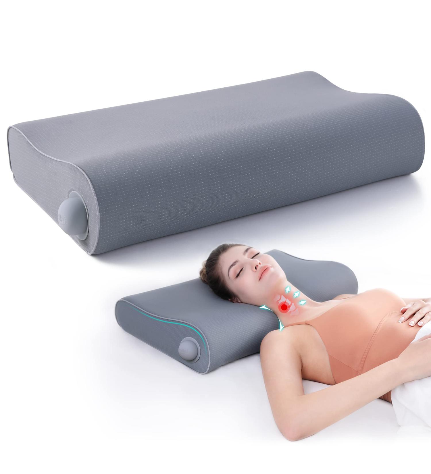 Willai Adjustable Cervical Pillow for Neck Pain Relief - Orthopedic Contour Pillow with Inflatable Tube - Cooling Memory Foam - Ideal for Side and Back Sleepers - 25x15x4.9 (Gray Queen) - Buy Online on GoSupps.com