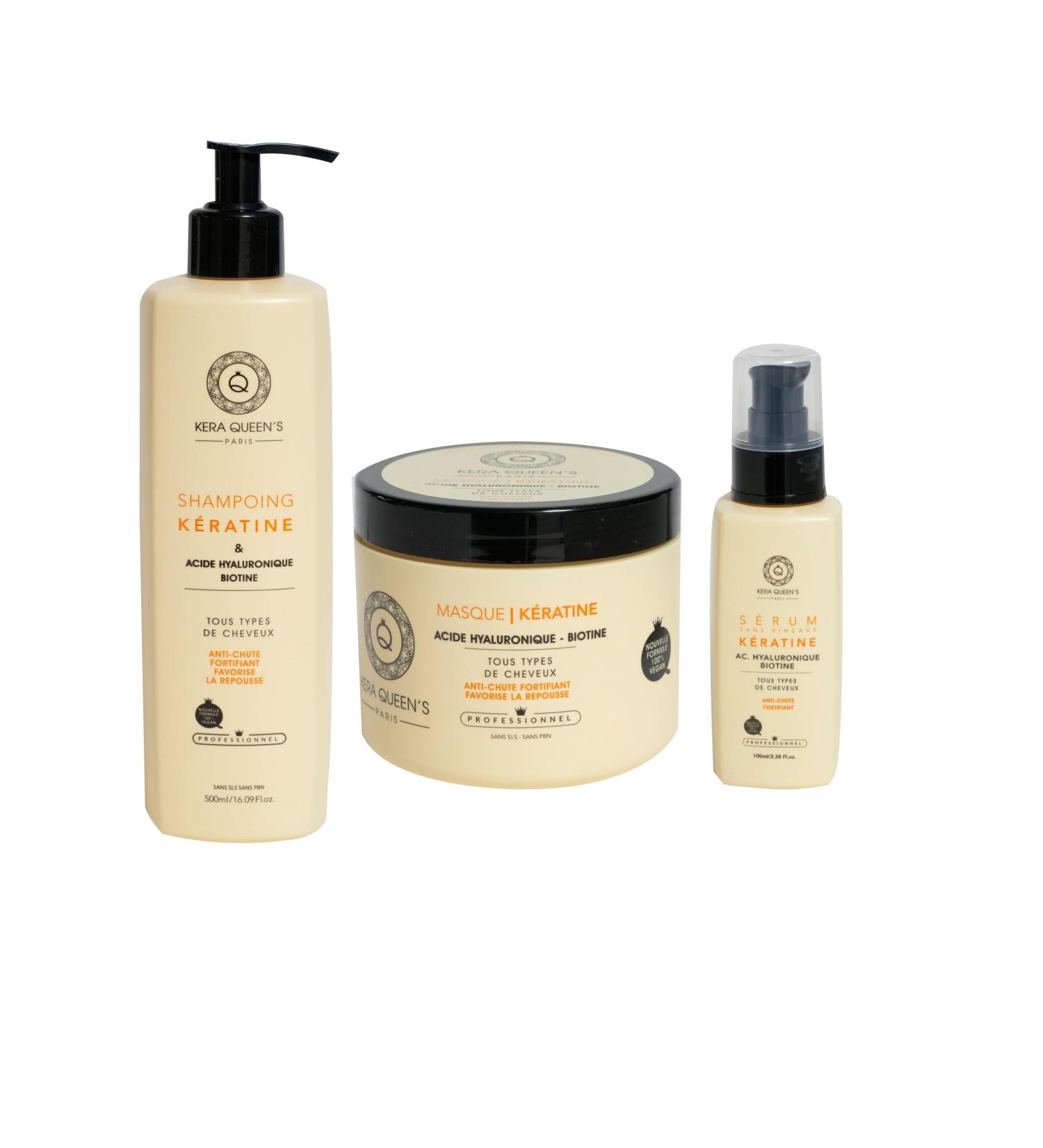 Professional hair care kit suitable for all hair types including shampoo, mask and leave-in serum