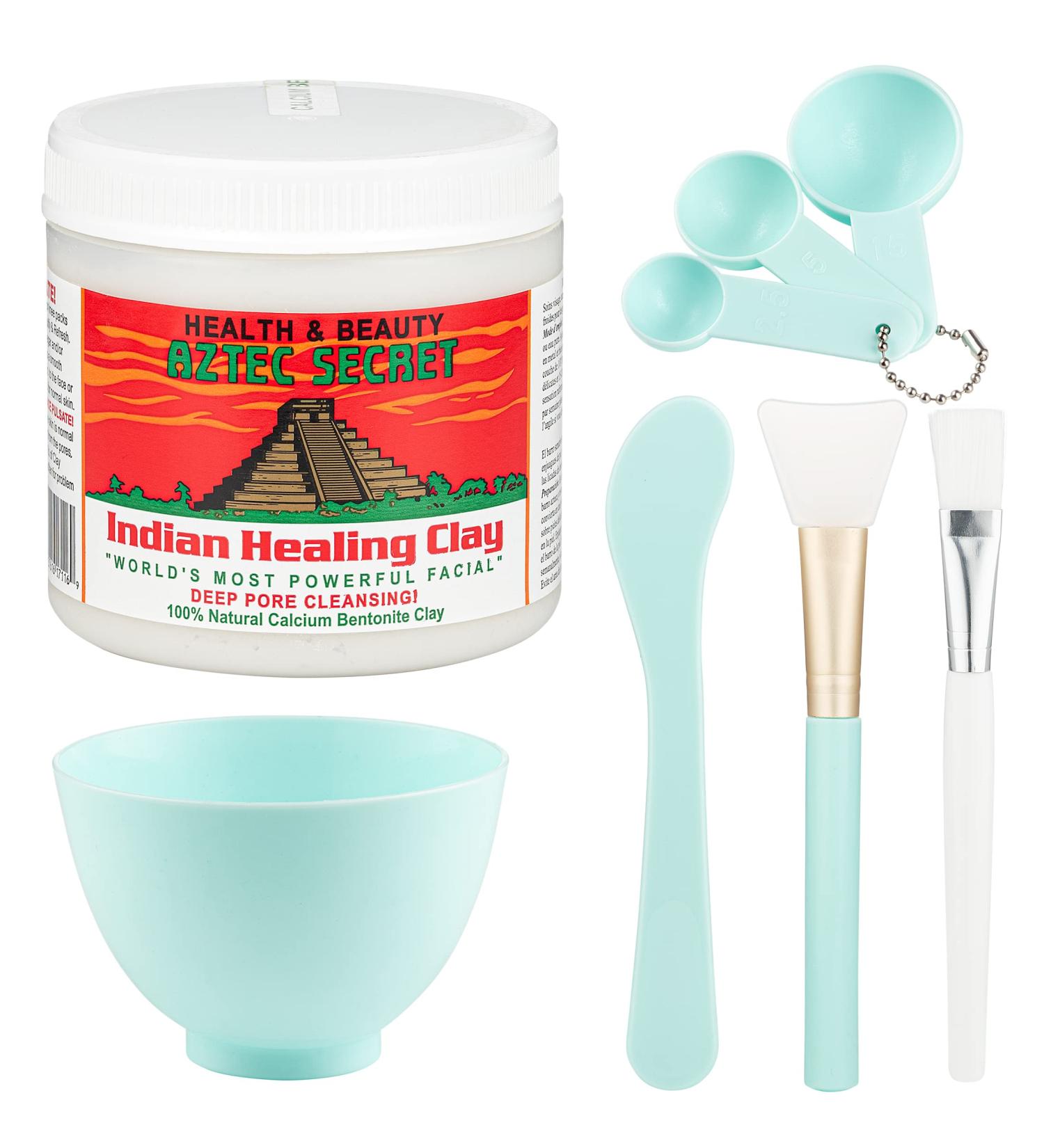 Aztec Secret 1lb Indian Healing Clay Set - Bentonite Clay Powder with Face Mask Bowl, Spatula, Brush, Measuring Spoons & More - Buy Online on GoSupps.com