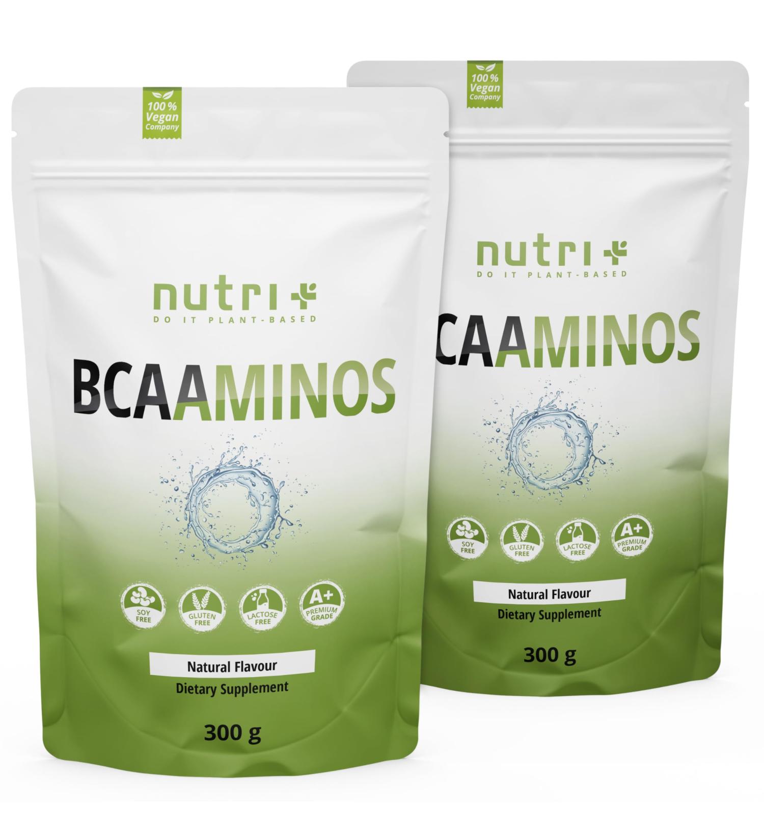Nutri + BCAA Powder Neutral 600g - Vegan Essential Amino Acids Sugar-Free Additive-Free Highly Dosed Unflavored - 2 Pack for International Shipping - Buy Online on GoSupps.com