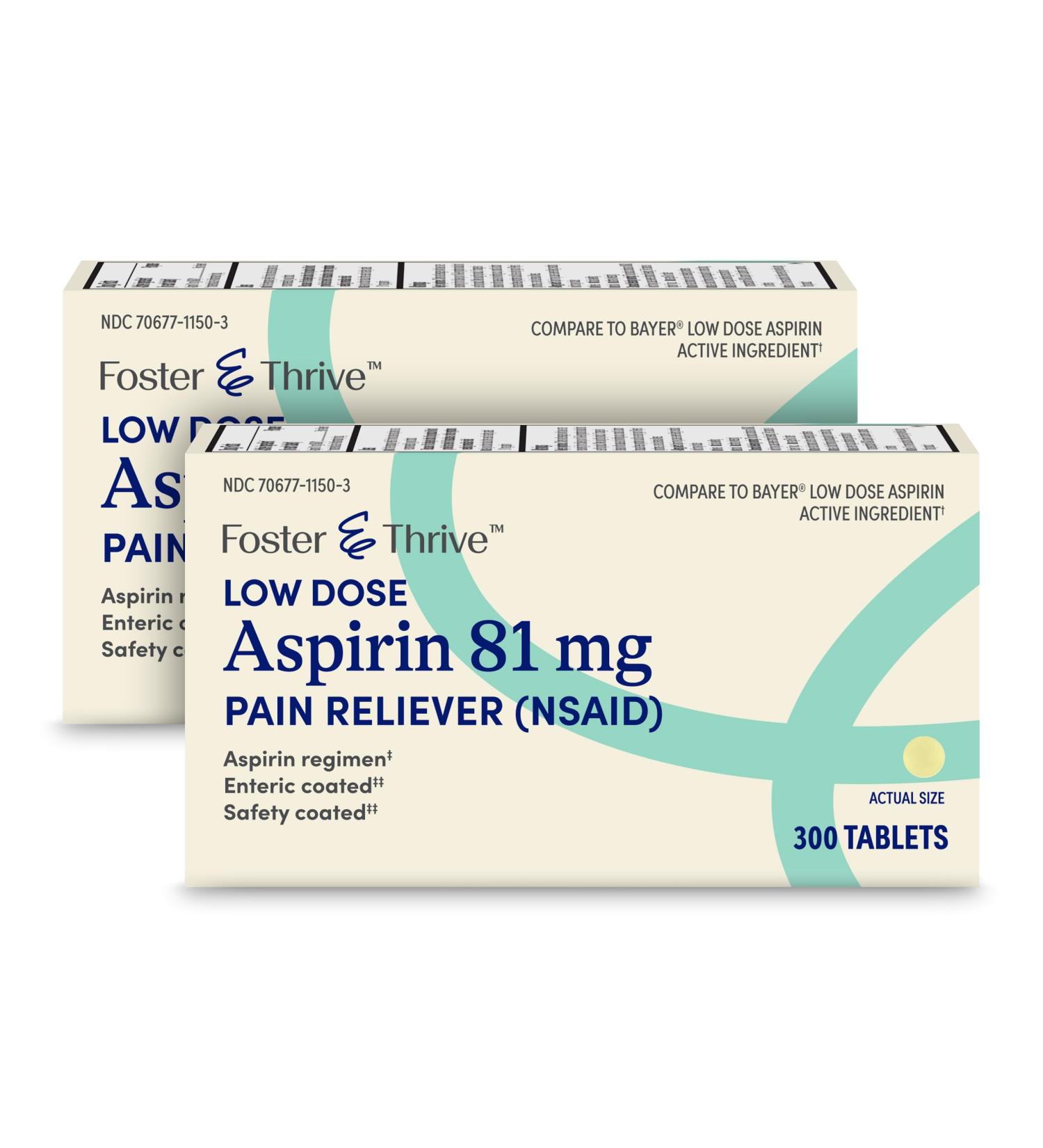 Foster & Thrive Aspirin Low Dose 81 mg Enteric Coated Tablets Doctor Recommended Secondary Prevention of Cardiovascular Disease 300 Coated Tablets (Pack of 2) - Buy Online on GoSupps.com