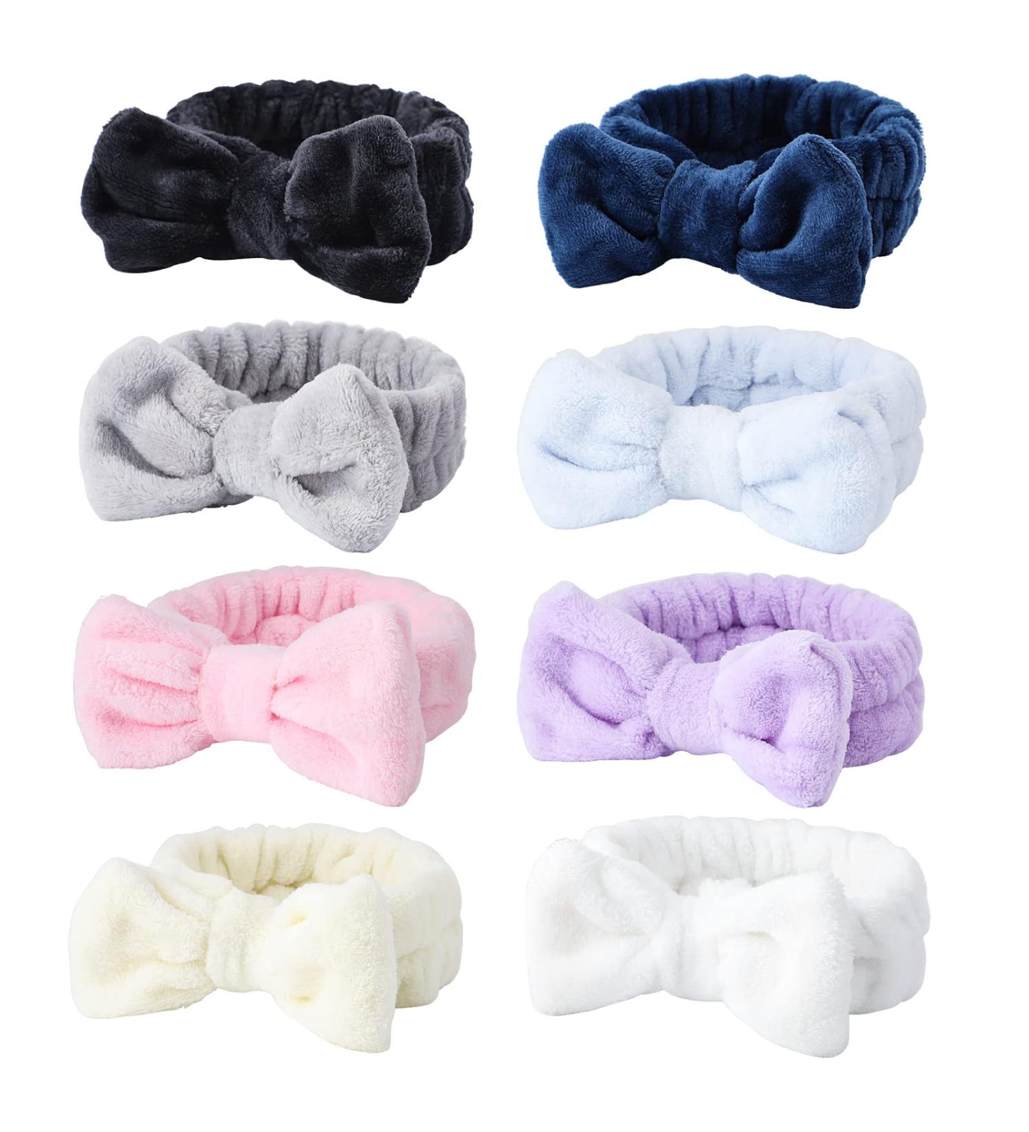 WSYUB Soft Coral Fleece Headband Set | 8 Bow Hair Bands for Makeup, Face Washing, Shower, and Skin Care | Fluffy Spa Head Wraps for Women and Girls | 8 Colors - Slumber Party Supplies - Buy Online on GoSupps.com