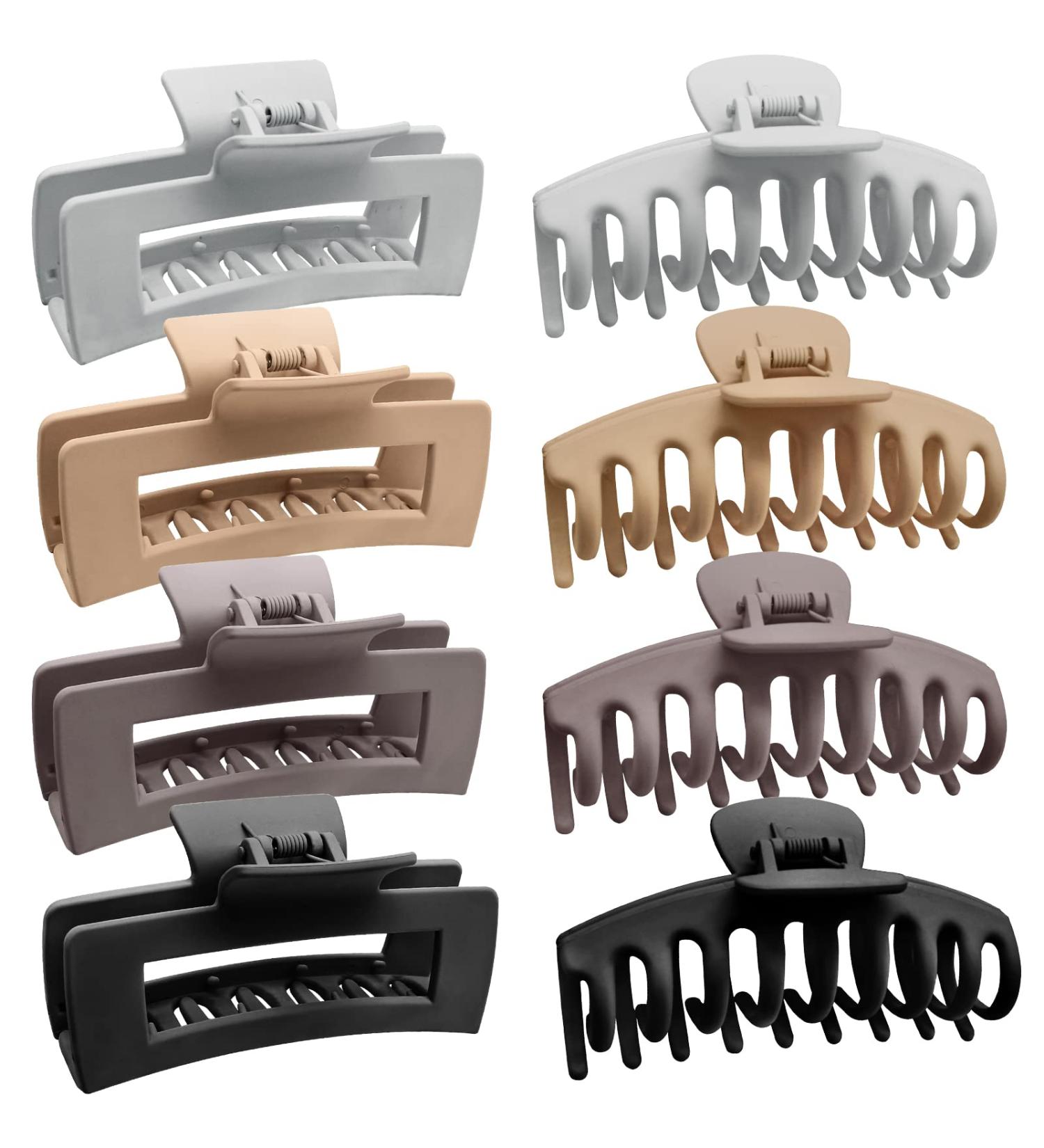 NLUS Large Hair Claw Clips 8 Pack - Strong Hold Matte Hair Clips for Women - 2 Styles Banana Square Jaw Clips - Ideal for Thick and Thin Hair - Light Grey, Brown, Khaki, Black - Buy Online on GoSupps.com