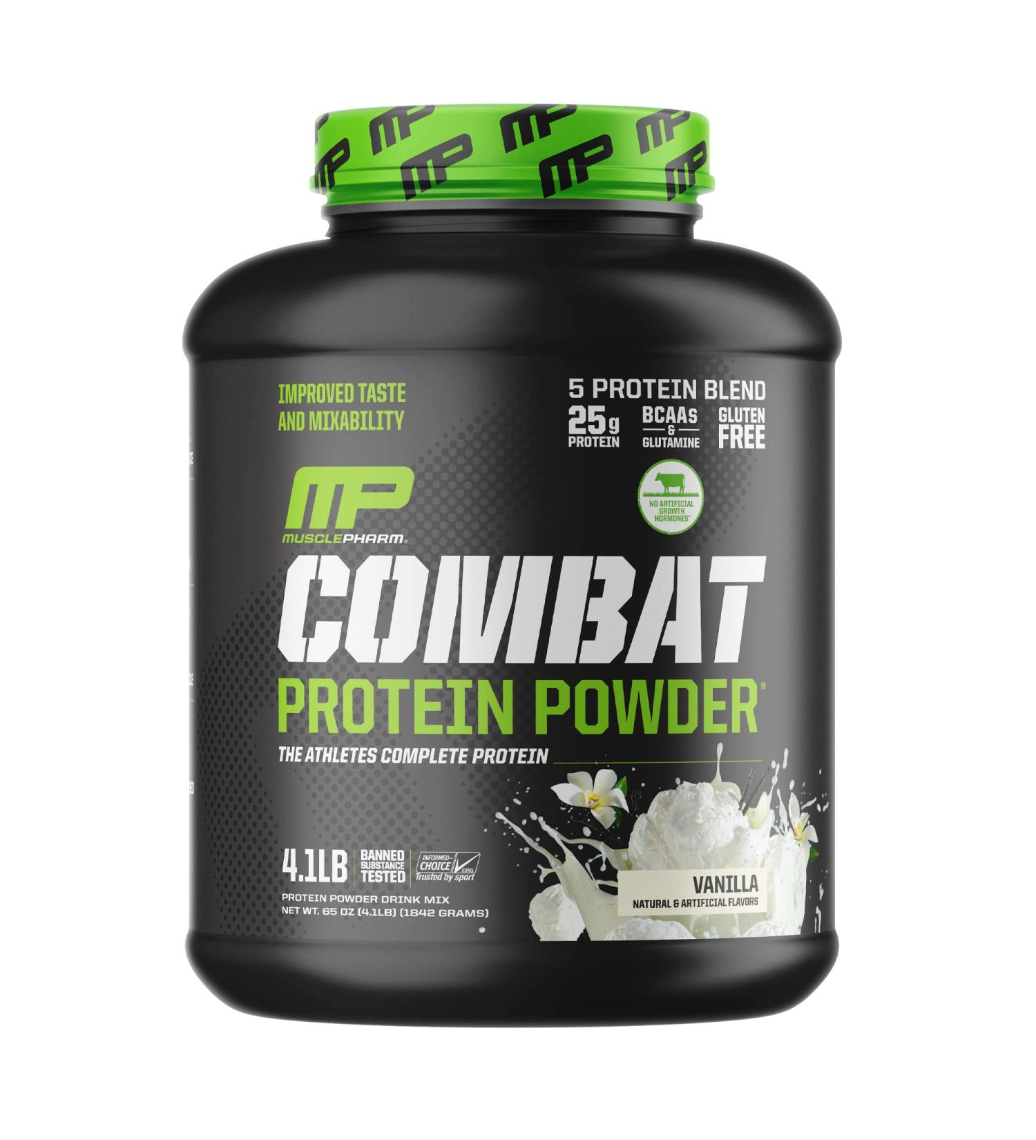MusclePharm Combat Protein Powder - 5 Protein Blend, Vanilla, 4.1 lbs, 52 Servings - Premium Sports Nutrition - Buy Online on GoSupps.com