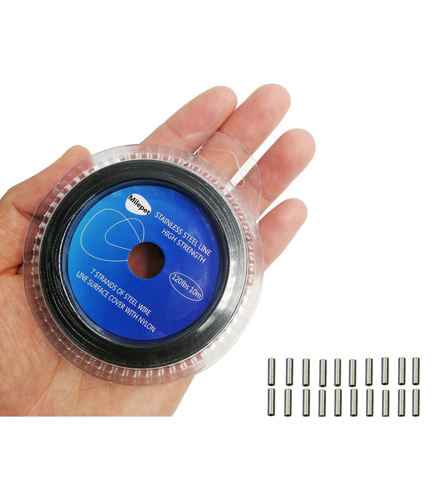 10LB-200LB Vinyl Coated Stainless Steel Fishing Wire Leader 10m with 20 Crimps - Black 30LB - Buy Online on GoSupps.com