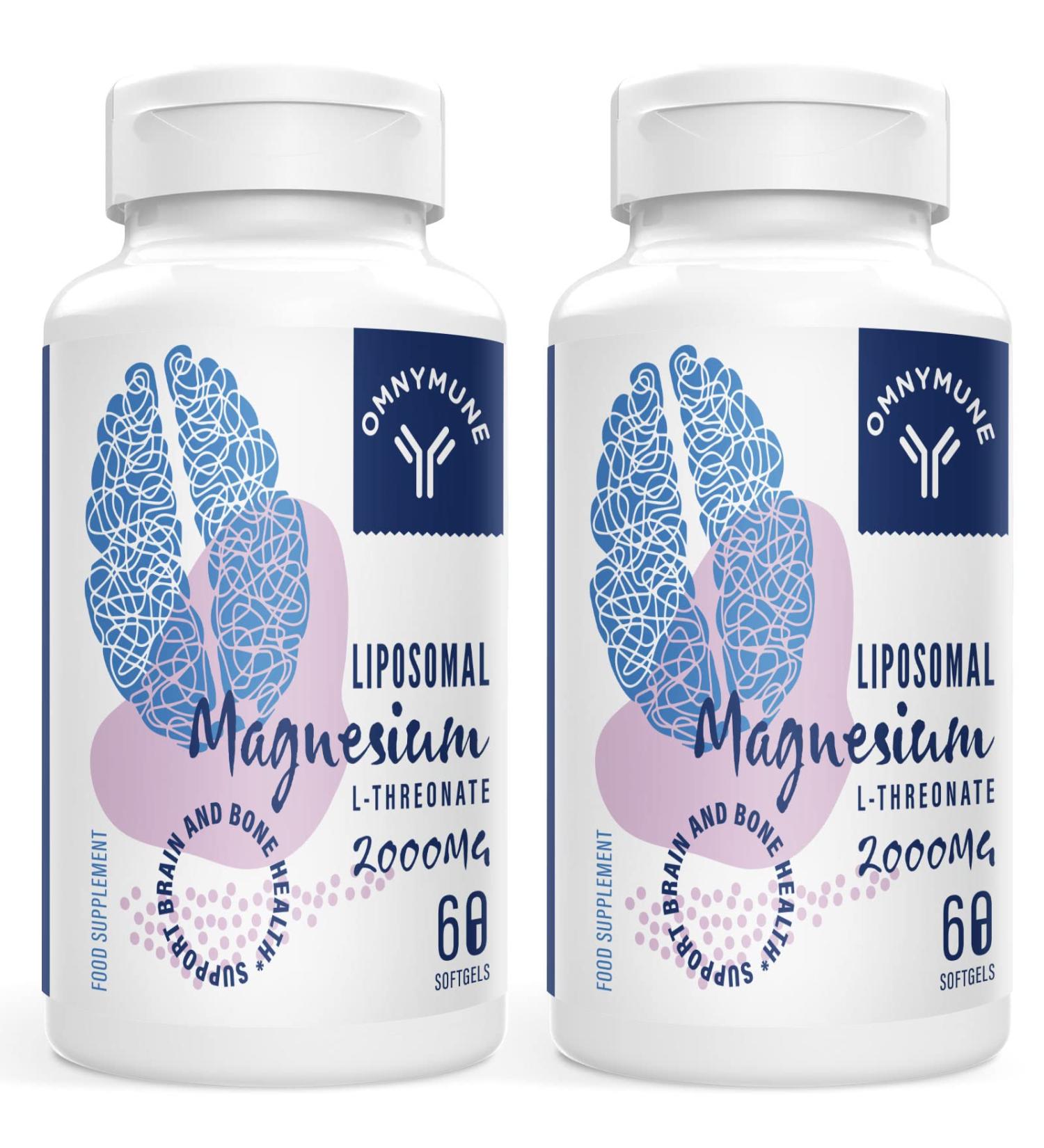 Buy High Strength Liposomal Magnesium L-Threonate 2000mg with Vitamin D3 & K2 - Non-GMO Supplement (60 Pieces 2-Pack) | Fast International Shipping - Buy Online on GoSupps.com