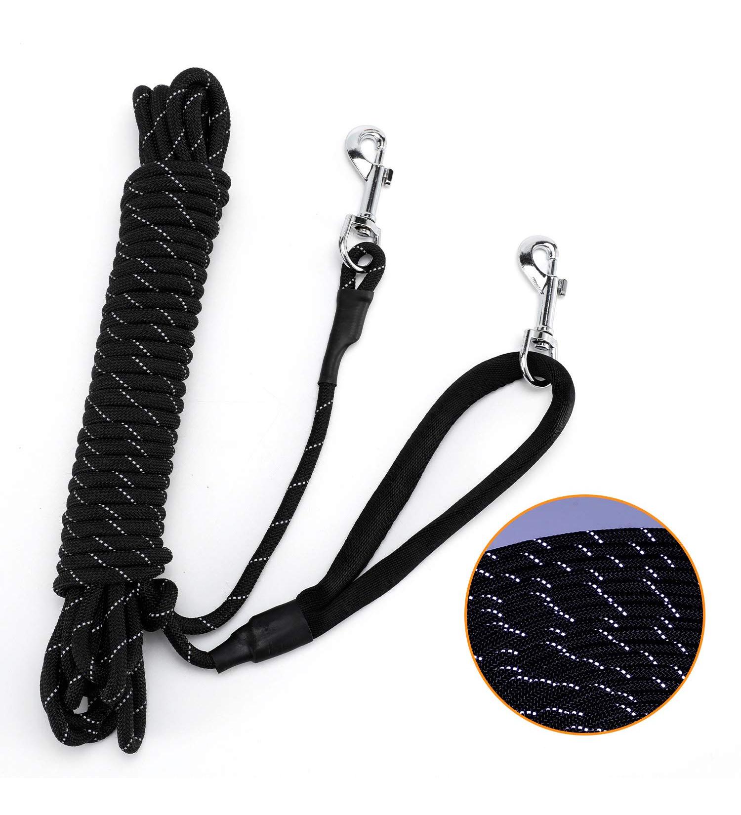 Pettom Reflective Dog Leash - 5m Training Line with Hand Loop & 2 Carabiners for Small to Medium Dogs - Durable Black Rope Leash - Buy Online on GoSupps.com