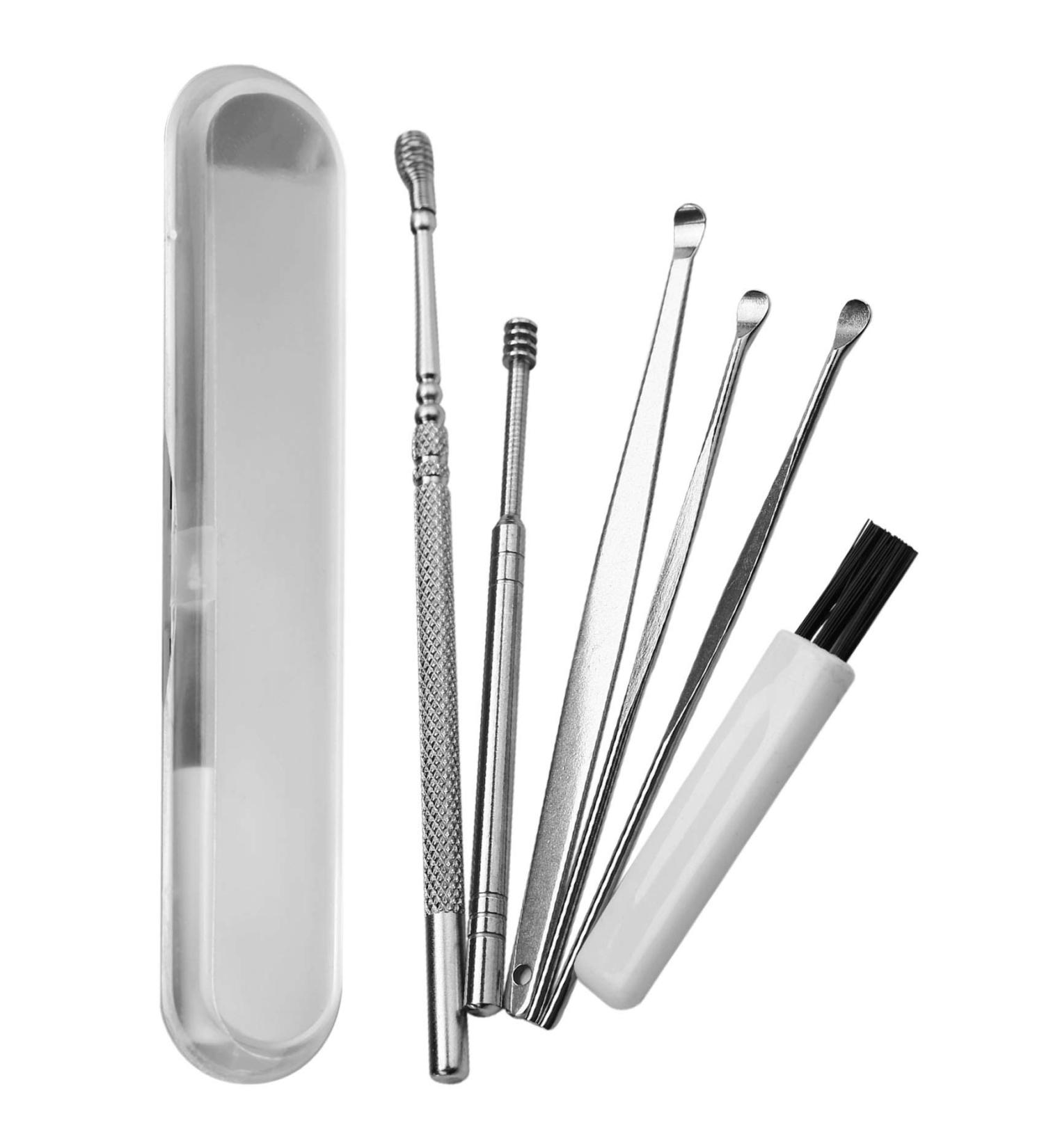 Bumdenuu 6Pcs Ear Pick Set Stainless Steel Earpick Ear Wax Curette Remover Spoon Spiral Ear Clean Tool With Case - Buy Online on GoSupps.com