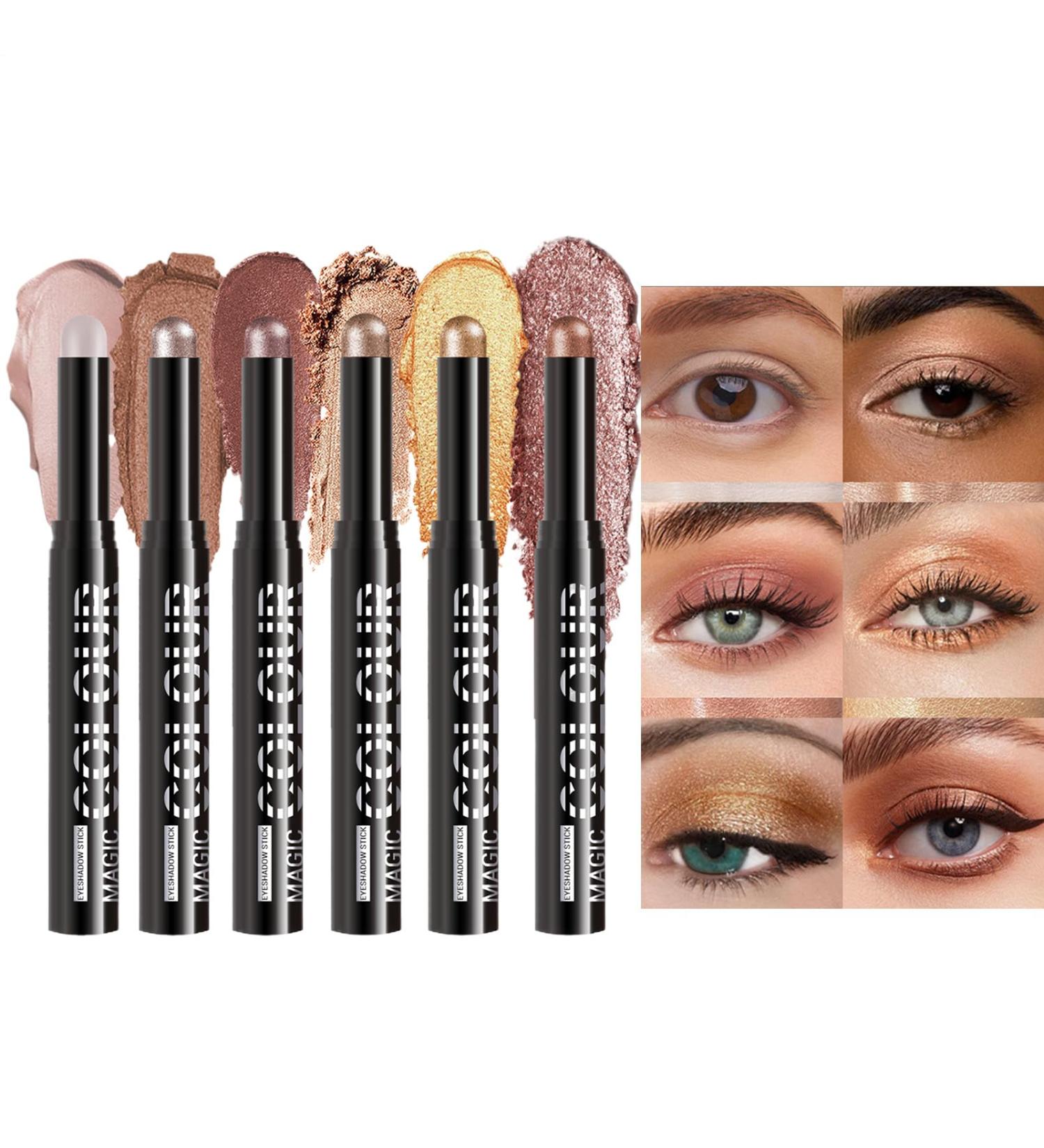  G n rique Eyeshadow Stick 6-Color Glitter Eye Makeup Pen Set Smooth Long-Lasting Cream Shadow for Wedding Holiday Party Travel Costume Looks Easy Application - Buy Online on GoSupps.com