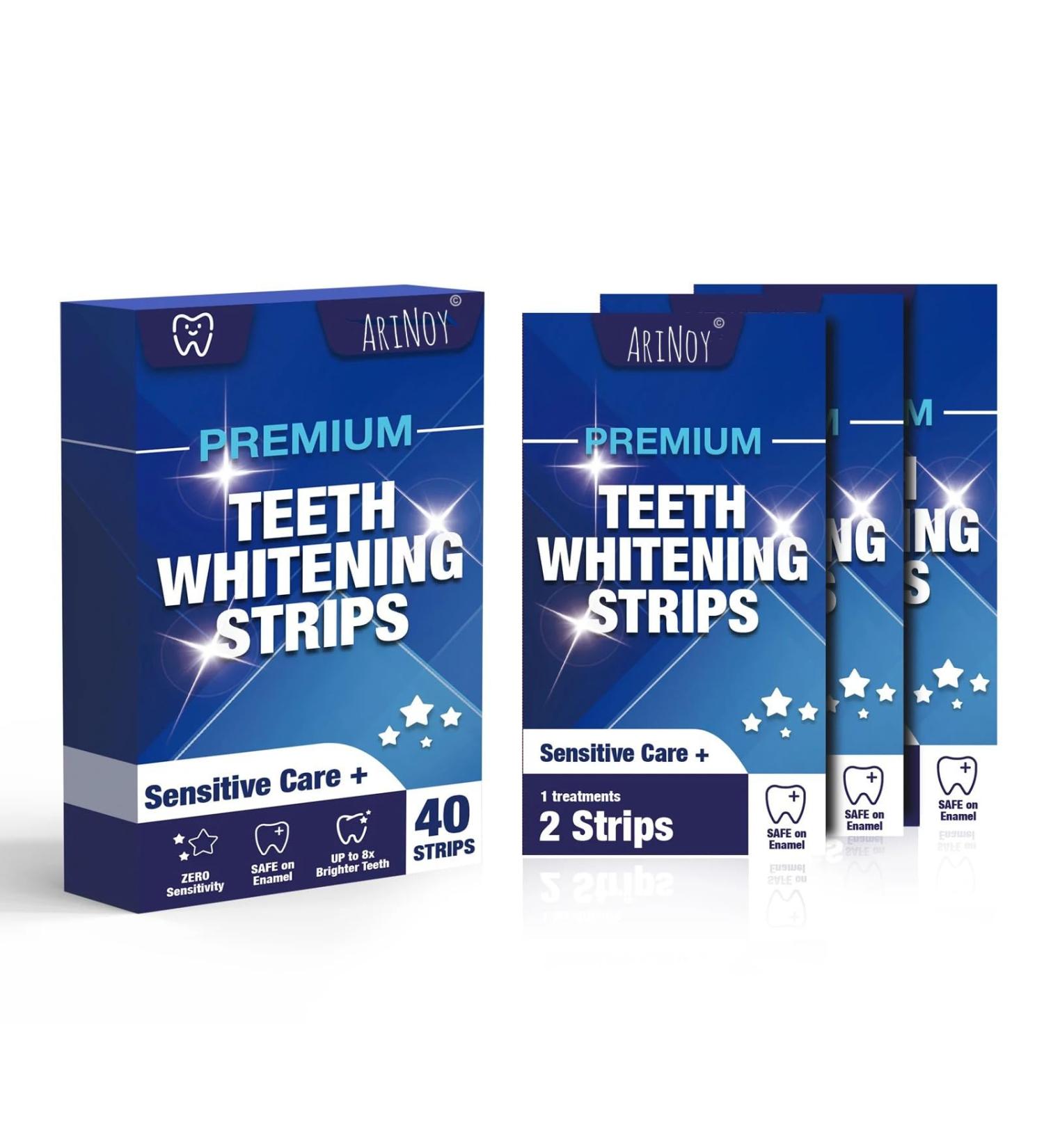 AriNoy Premium Whitening Strips - 40 Safe Teeth Whitening Strips for Effective Enamel Care | International Shipping Available - Buy Online on GoSupps.com