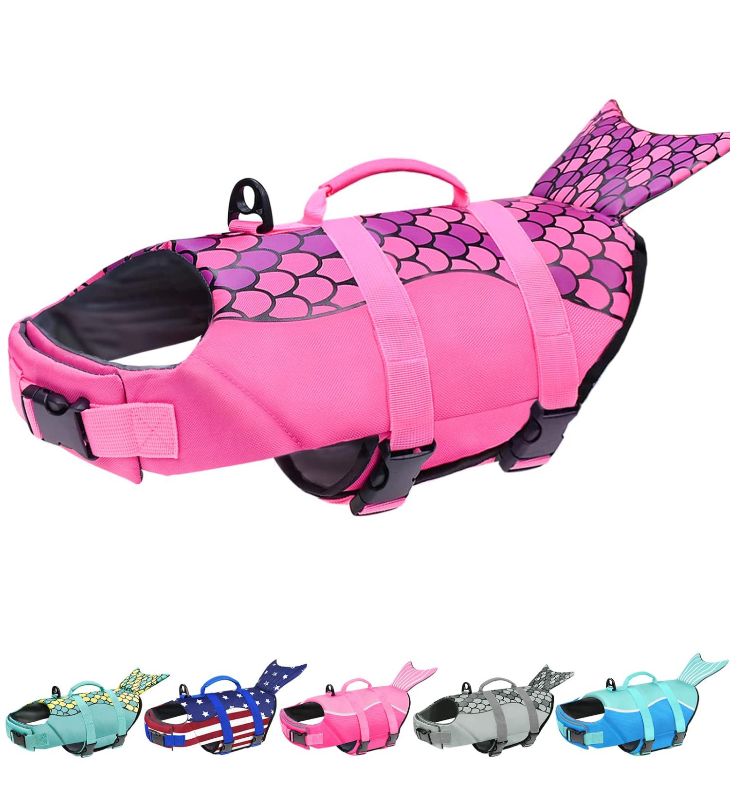 Malier Dog Life Jacket - Adjustable Ripstop Vest for Dogs - Strong Buoyancy & Rescue Handle - Puppy Life Preserver for Swimming Boating - X-Large, Mermaid-Pink - Buy Online on GoSupps.com
