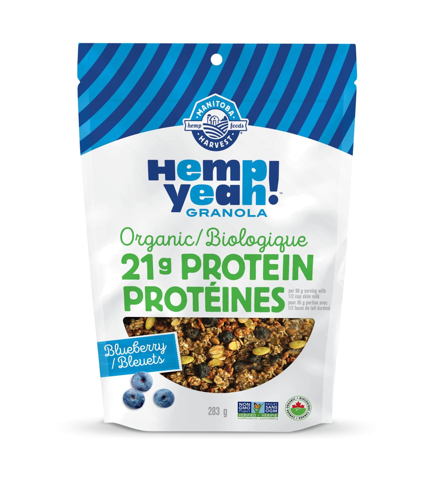 Manitoba Harvest Hemp Yeah! Granola Blueberry 283 g with 21 g of Protein 5 g Omegas 3 g of Fibre and 10 g Sugar Per Serving Organic Non-GMO (Pack of 6) Packaging May Vary 6 Pack Blueberry - Buy Online on GoSupps.com