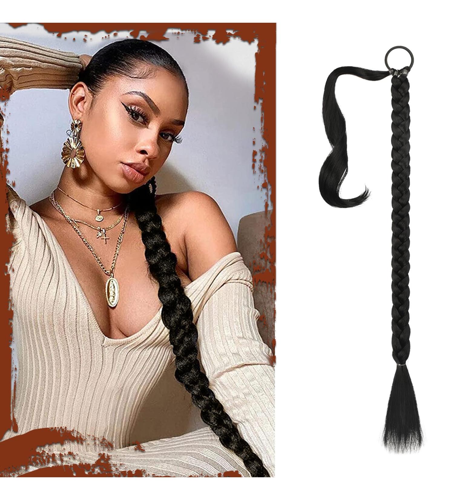Sofeiyan Long Braid Ponytail Extension with Hair Tie Straight Sleek Wrap Around Hair Extensions Braid Pony Tail Fluffy Natural Soft Synthetic Hairpieces for Women Daily Wear 26 inch-Black 26 Inch (Pack of 1) Black - Buy Online on GoSupps.com