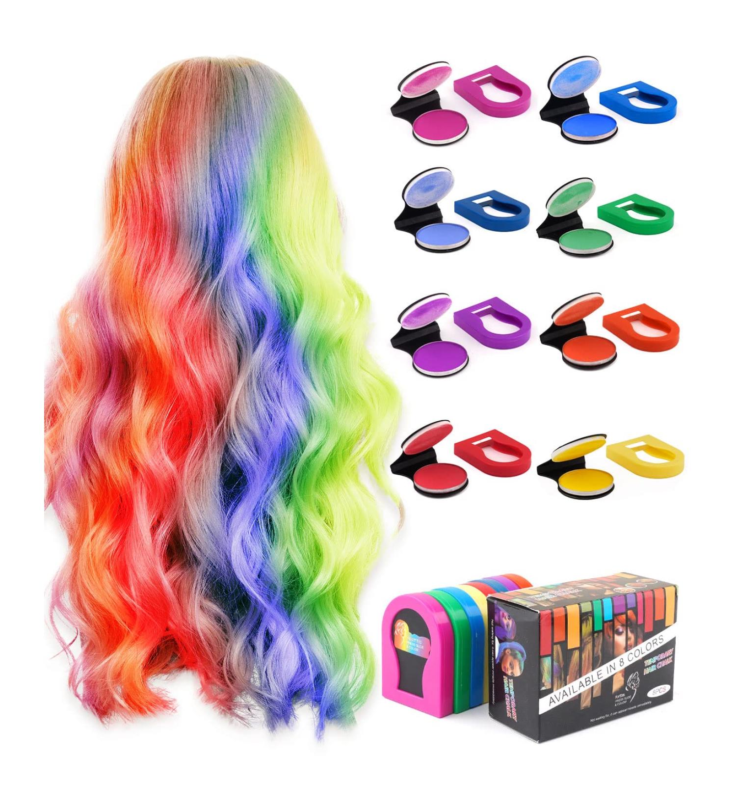 8 Pcs Washable Hair Chalks for Girls - Non-Sticky Portable Temporary Hair Dye Spray - Perfect for Halloween, Christmas, Birthday Parties - Kids & Women Gifts - Buy Online on GoSupps.com