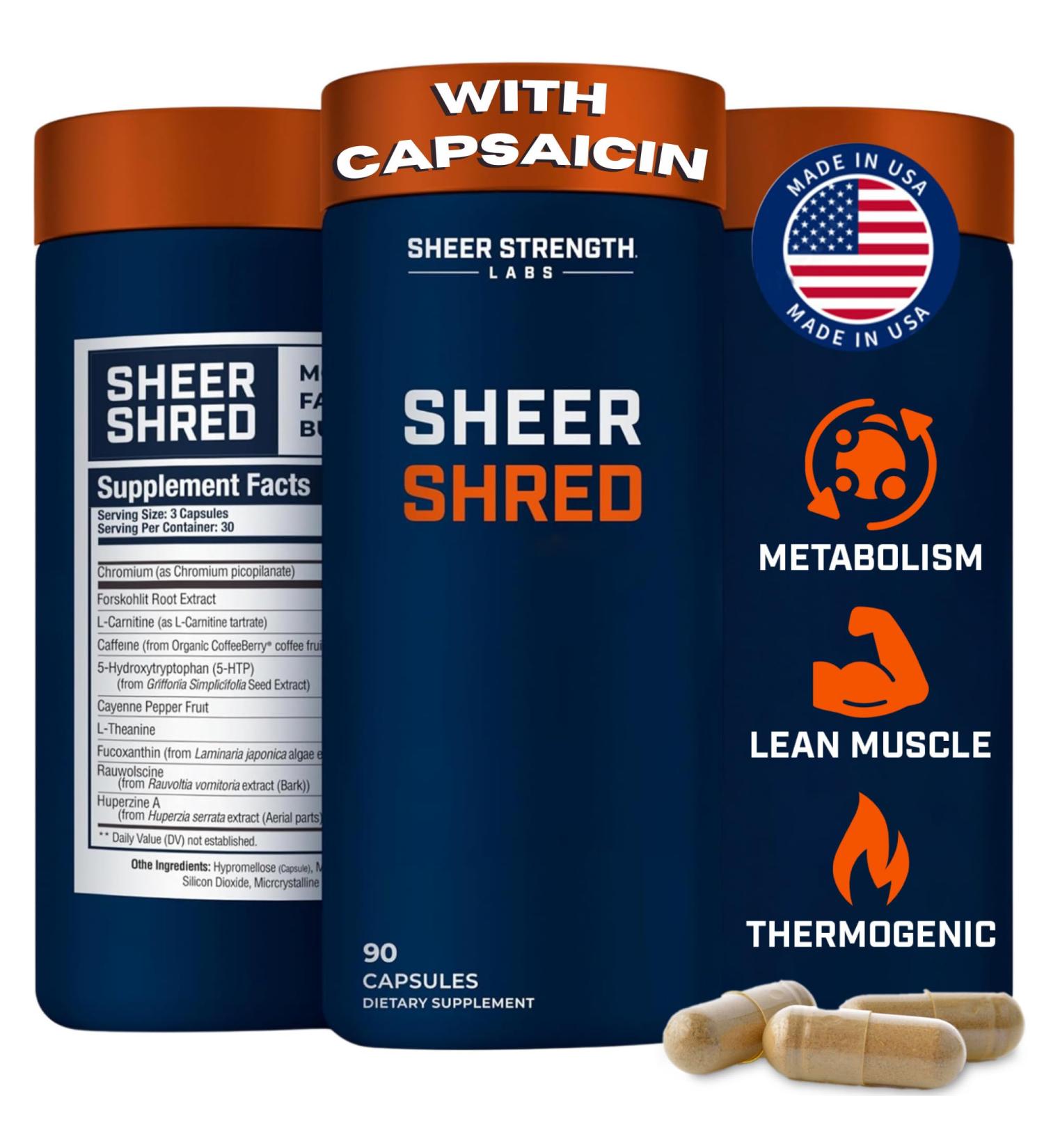 Sheer Strength Labs Premium Thermogenic Supplement for Men - Powerful Capsaicin L-Carnitine Forskolin & Rauwolscine - 30-Day Supply | Buy Internationally - Buy Online on GoSupps.com