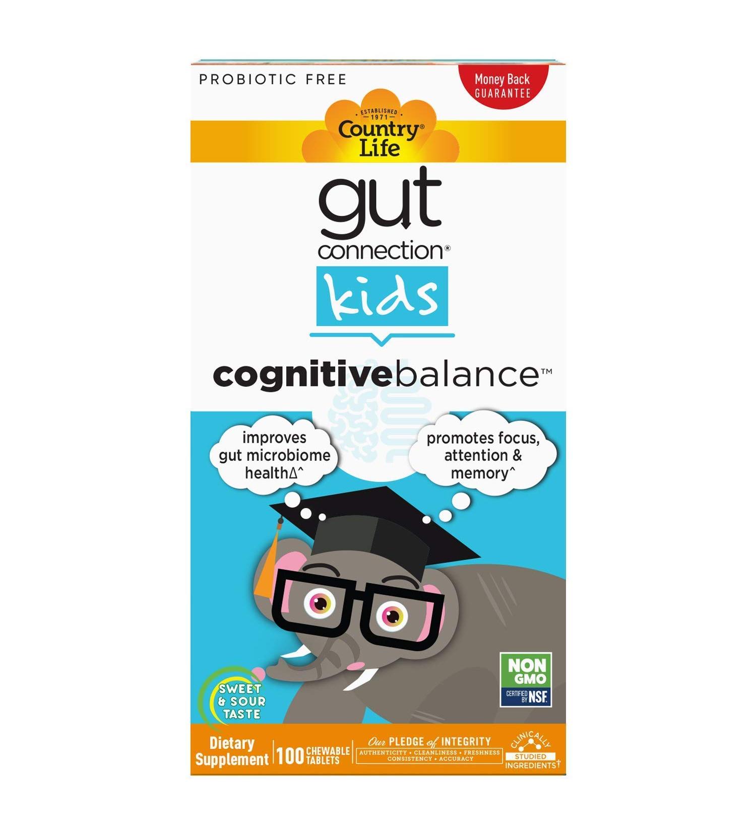 Country Life Gut Connection Kids Cognitive Balance - Sweet & Sour Chewable Tablets (100 Count) - Buy Online on GoSupps.com