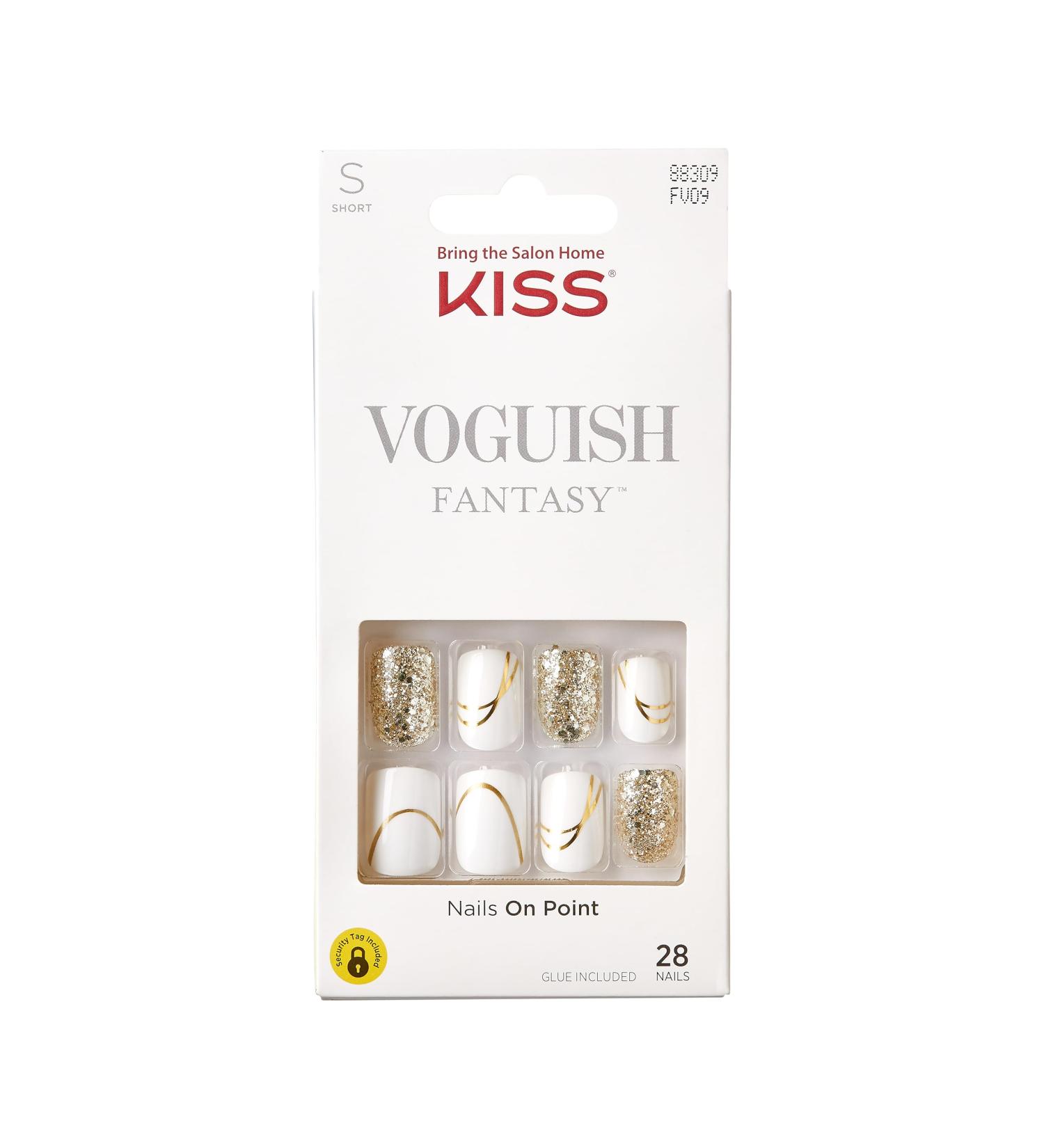 KISS Voguish Fantasy Press On Nails - Glam & Glow White Short Squoval | 28 Nails & Nail Glue Included - Buy Online on GoSupps.com