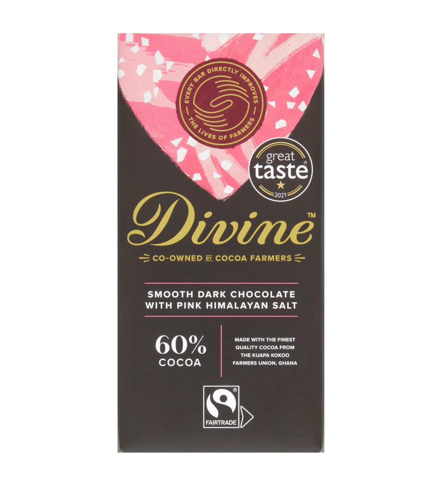 Divine 60% Dark Chocolate With Pink Himalayan Salt 90 g Dark Pink Himalayan Salt