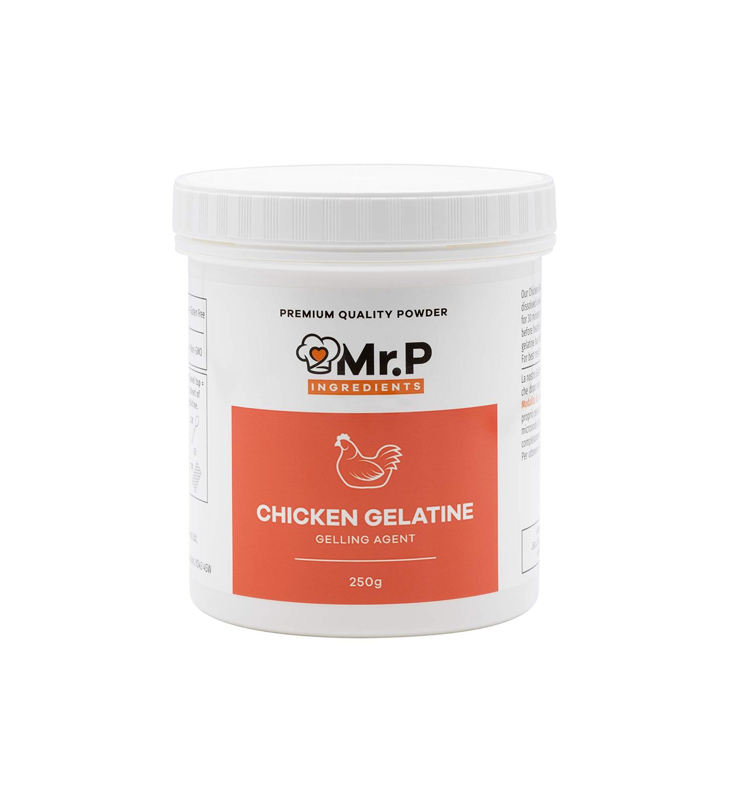 Mr.P Chicken Gelatine 250g 300 Bloom Powder - Stabilizer & Gelling Agent - Gluten Free - Non-GMO - Recyclable Pot - Pack of 1 - Buy Online on GoSupps.com